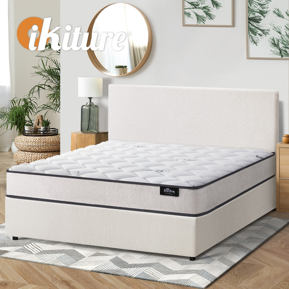 Oikiture Bed Frame Double Size Gas Lift Boucle Beds With Mattress Set - Sunyee