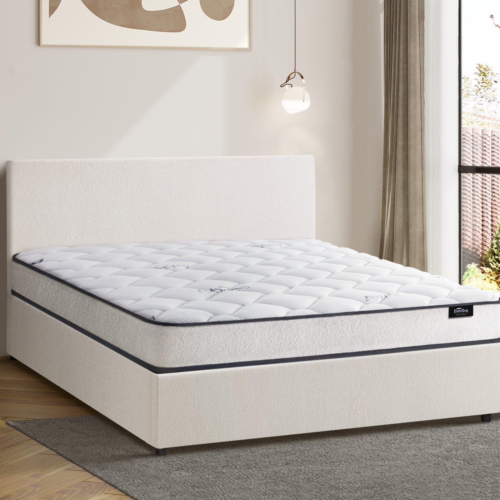 Oikiture Bed Frame King Size Gas Lift Boucle Beds With Mattress Set - Sunyee
