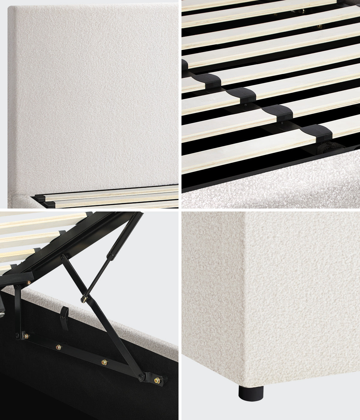 Oikiture Bed Frame King Size Gas Lift Boucle Beds With Mattress Set - Sunyee