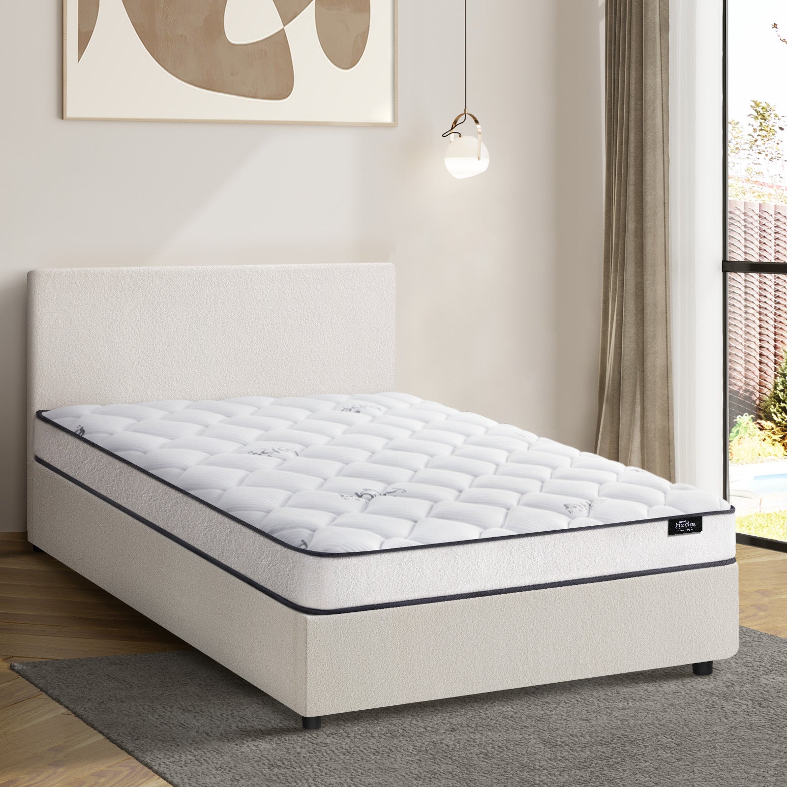 Oikiture Bed Frame Queen Double King Single Size Gas Lift with Mattress Boucle - Sunyee