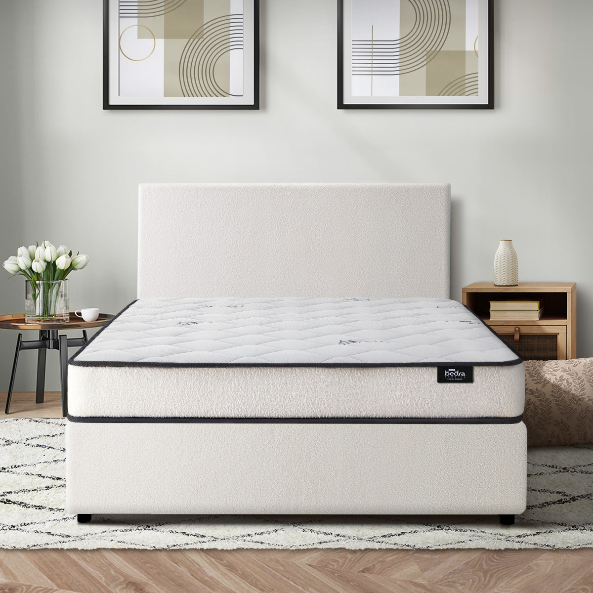 Oikiture Bed Frame King Single Size Gas Lift Boucle Beds With Mattress Set - Sunyee
