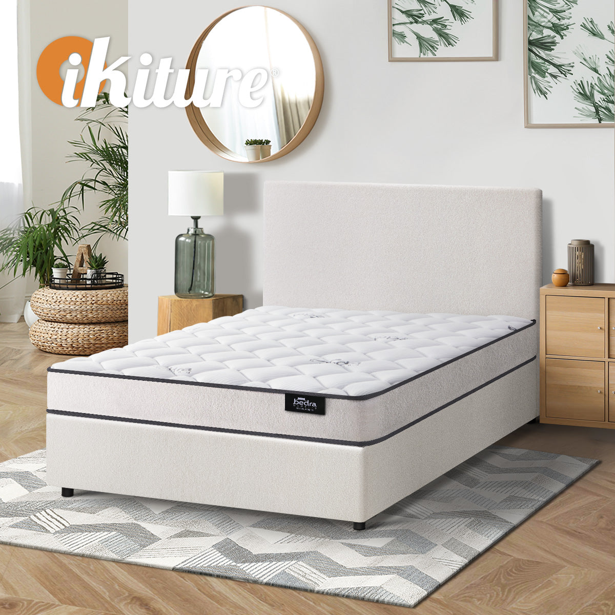 Oikiture Bed Frame King Single Size Gas Lift Boucle Beds With Mattress Set - Sunyee