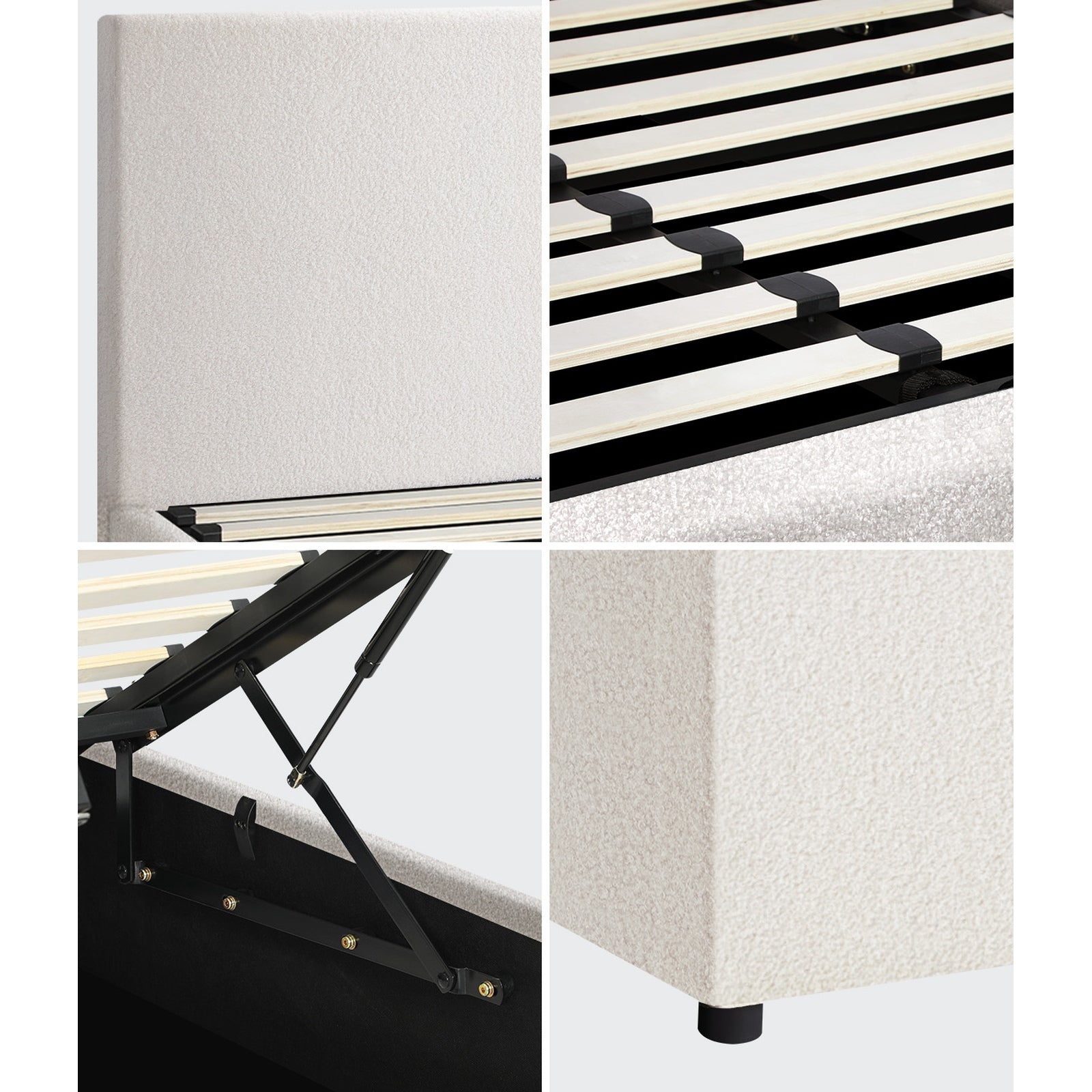 Oikiture Bed Frame Queen Double King Single Size Gas Lift with Mattress Boucle - Sunyee