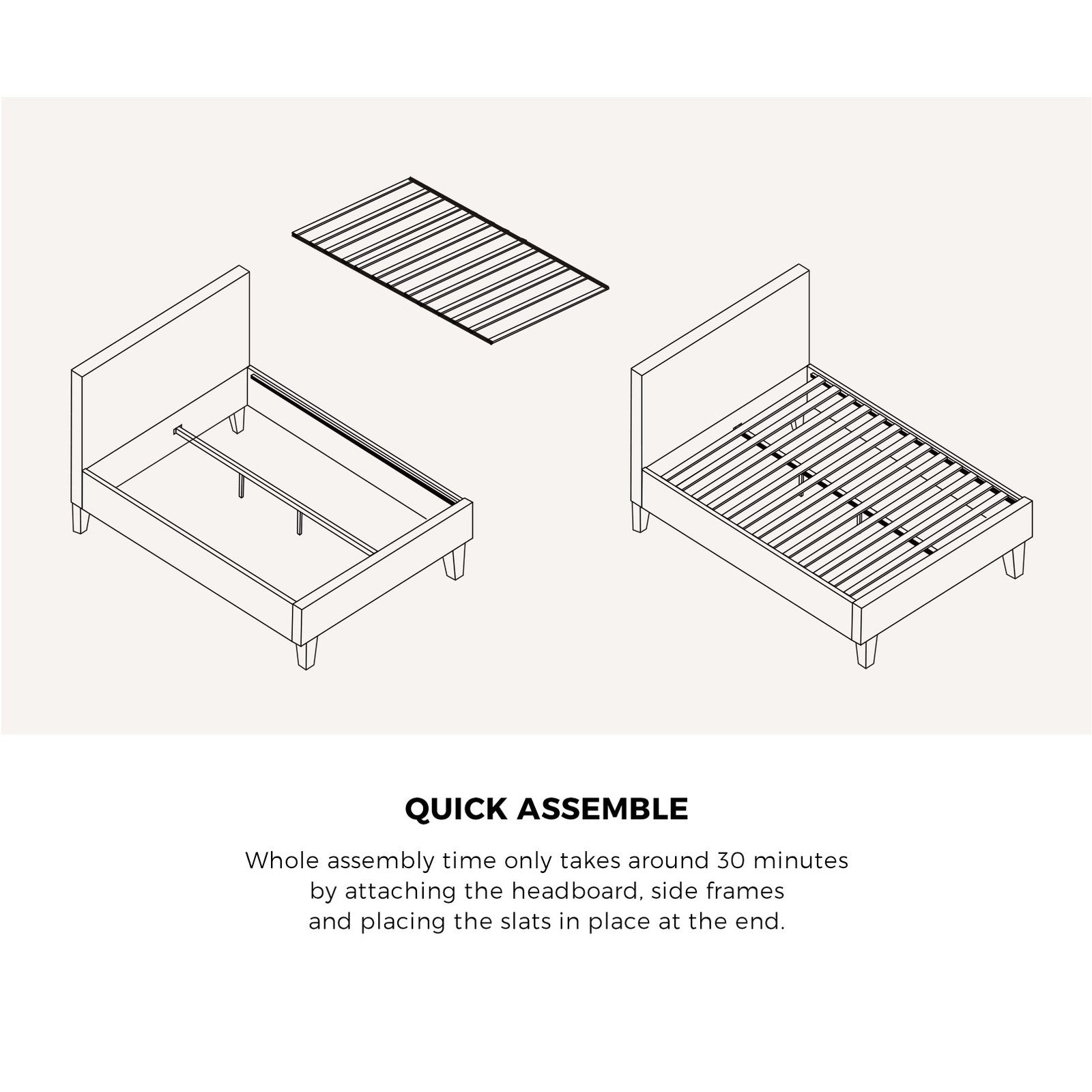 Oikiture Bed Frame Double Size Base Mattress Platform Leather Wooden Slats Black - Sunyee