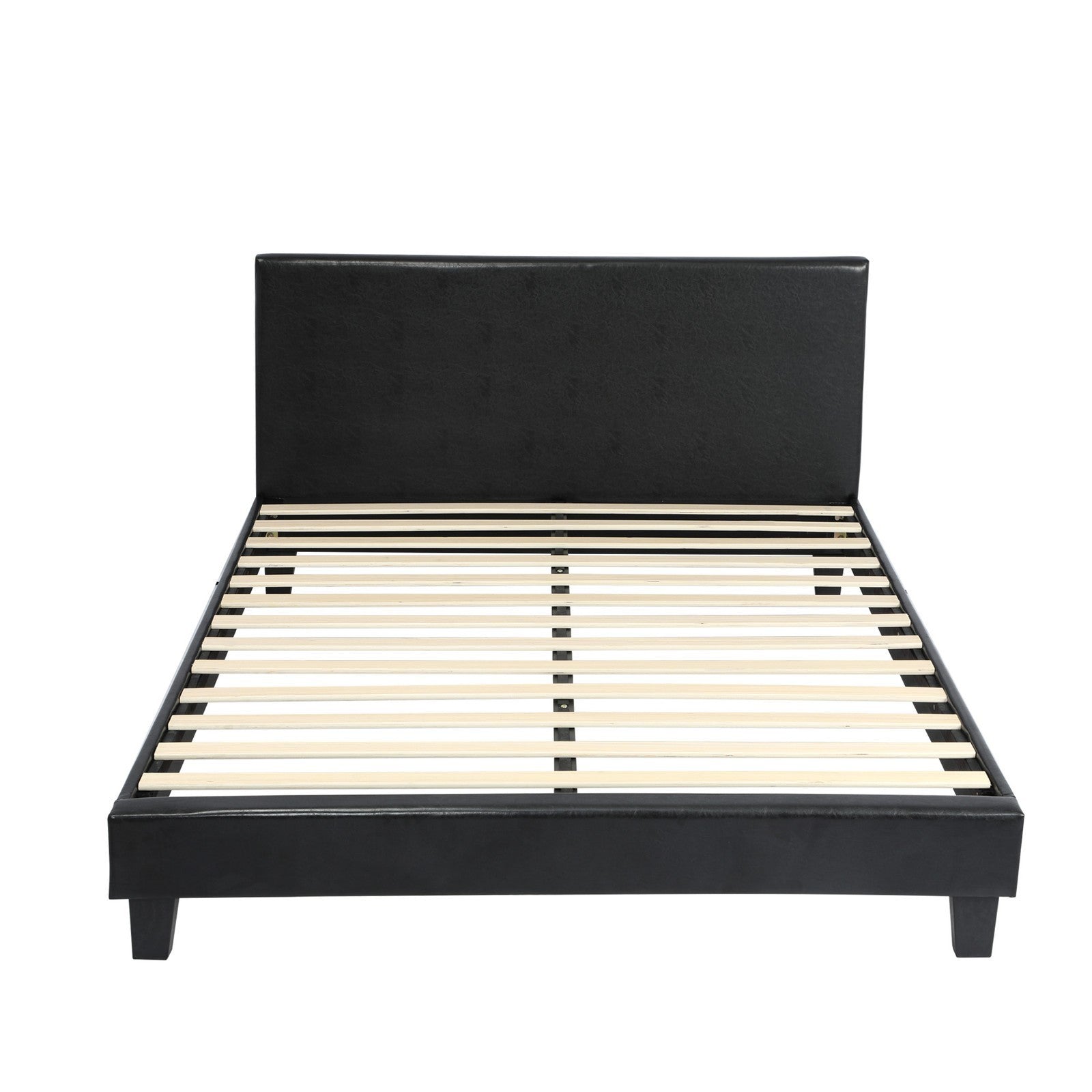 Oikiture Bed Frame Double Size Base Mattress Platform Leather Wooden Slats Black - Sunyee