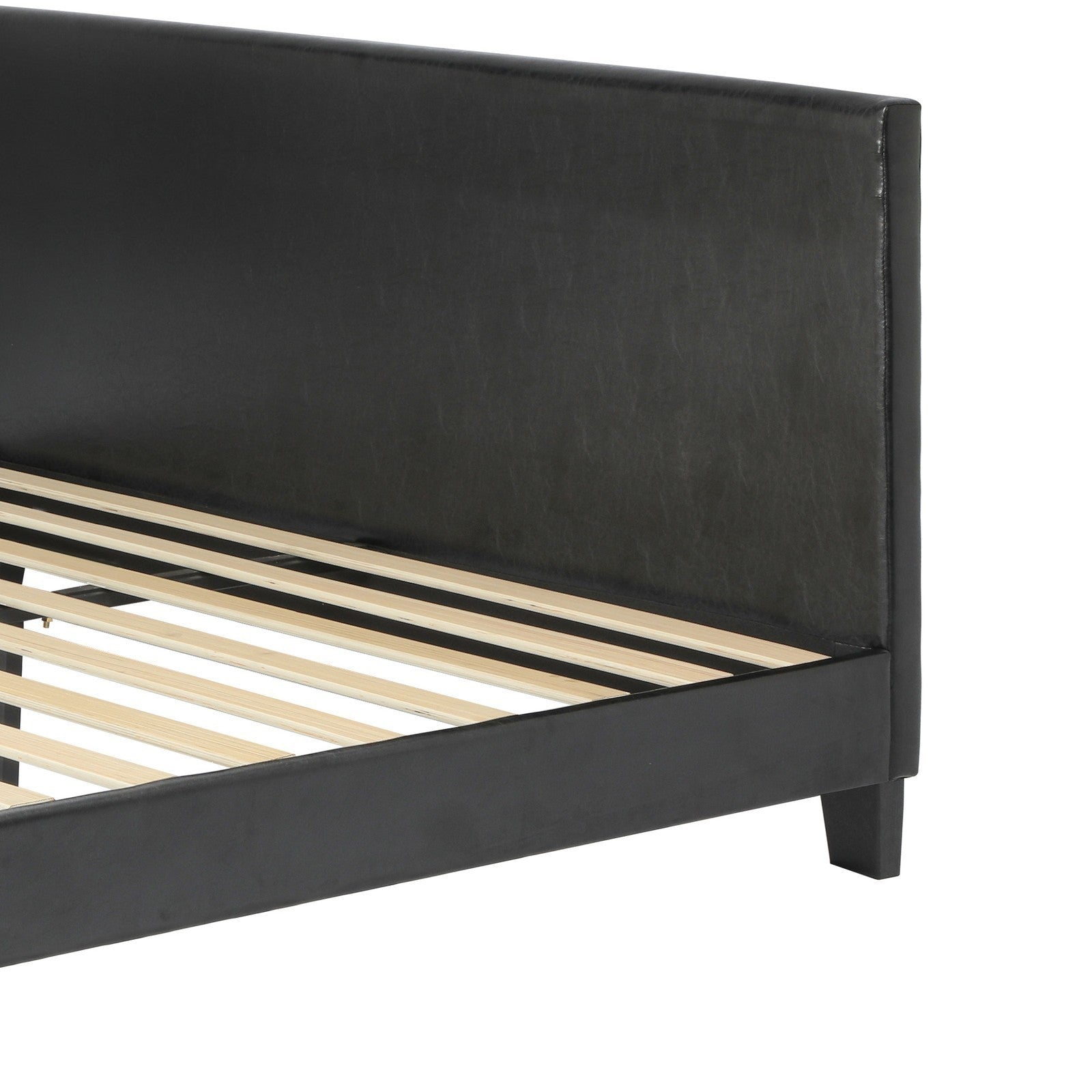 Oikiture Bed Frame Double Size Base Mattress Platform Leather Wooden Slats Black - Sunyee