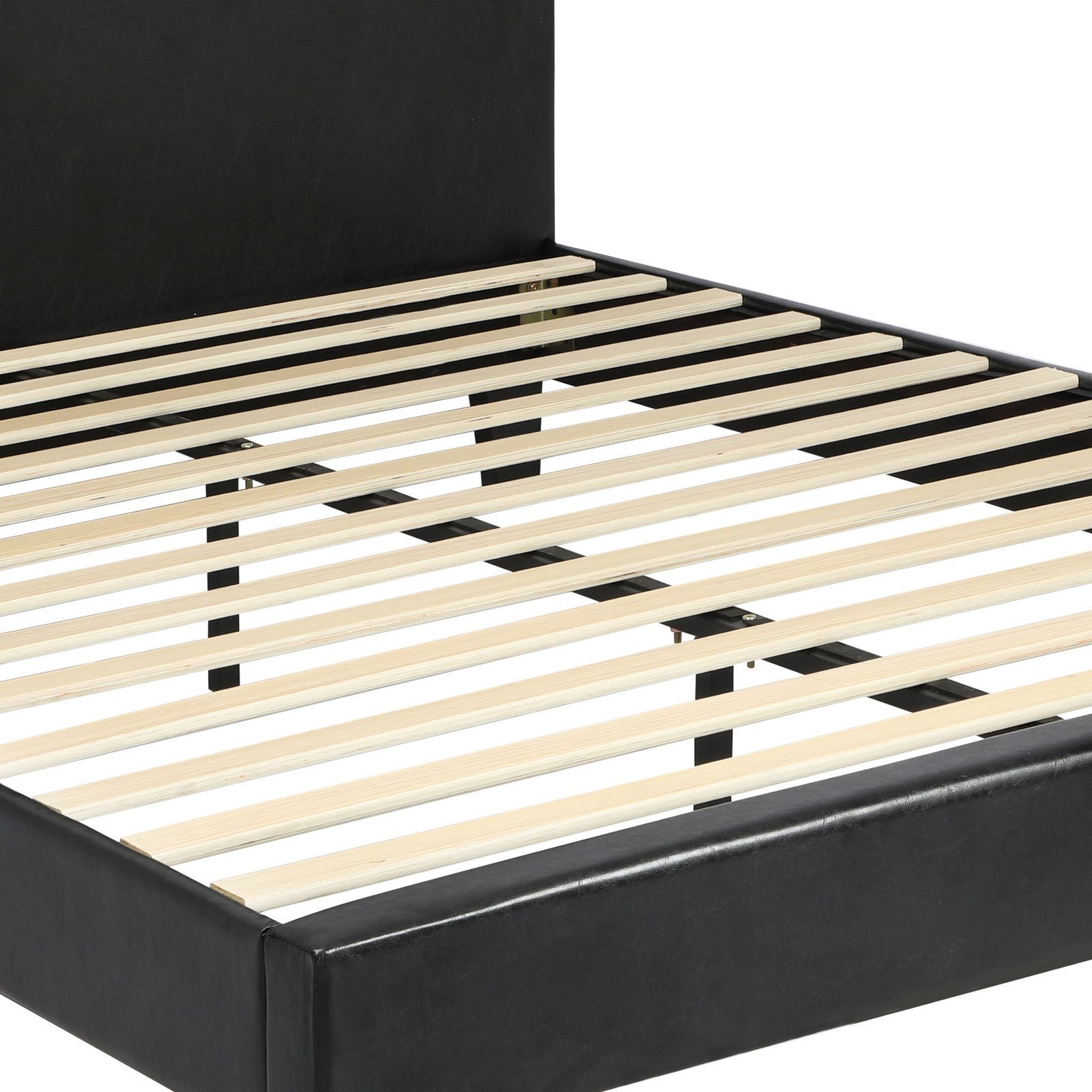 Oikiture Bed Frame Double Size Base Mattress Platform Leather Wooden Slats Black - Sunyee