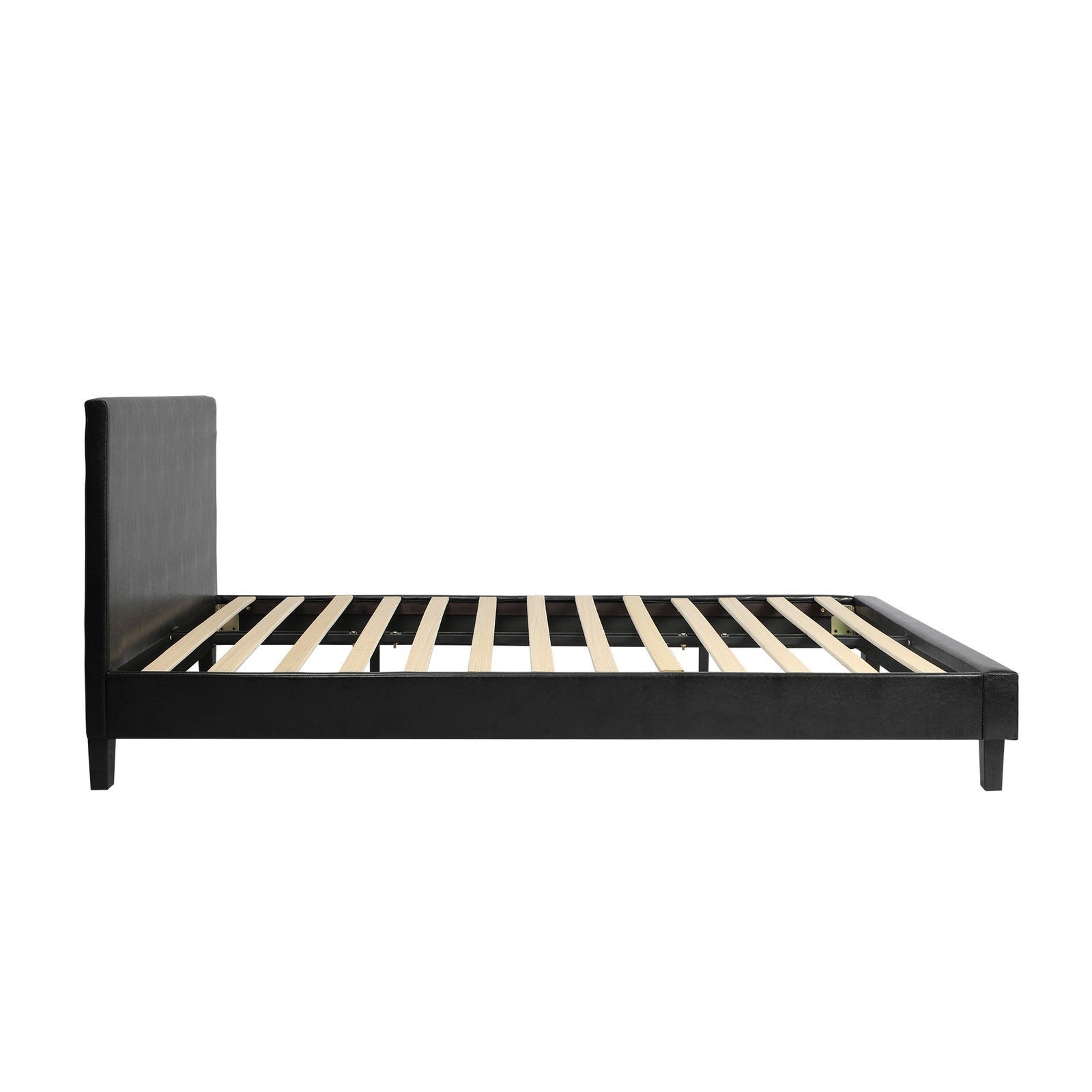Oikiture Bed Frame Double Size Base Mattress Platform Leather Wooden Slats Black - Sunyee