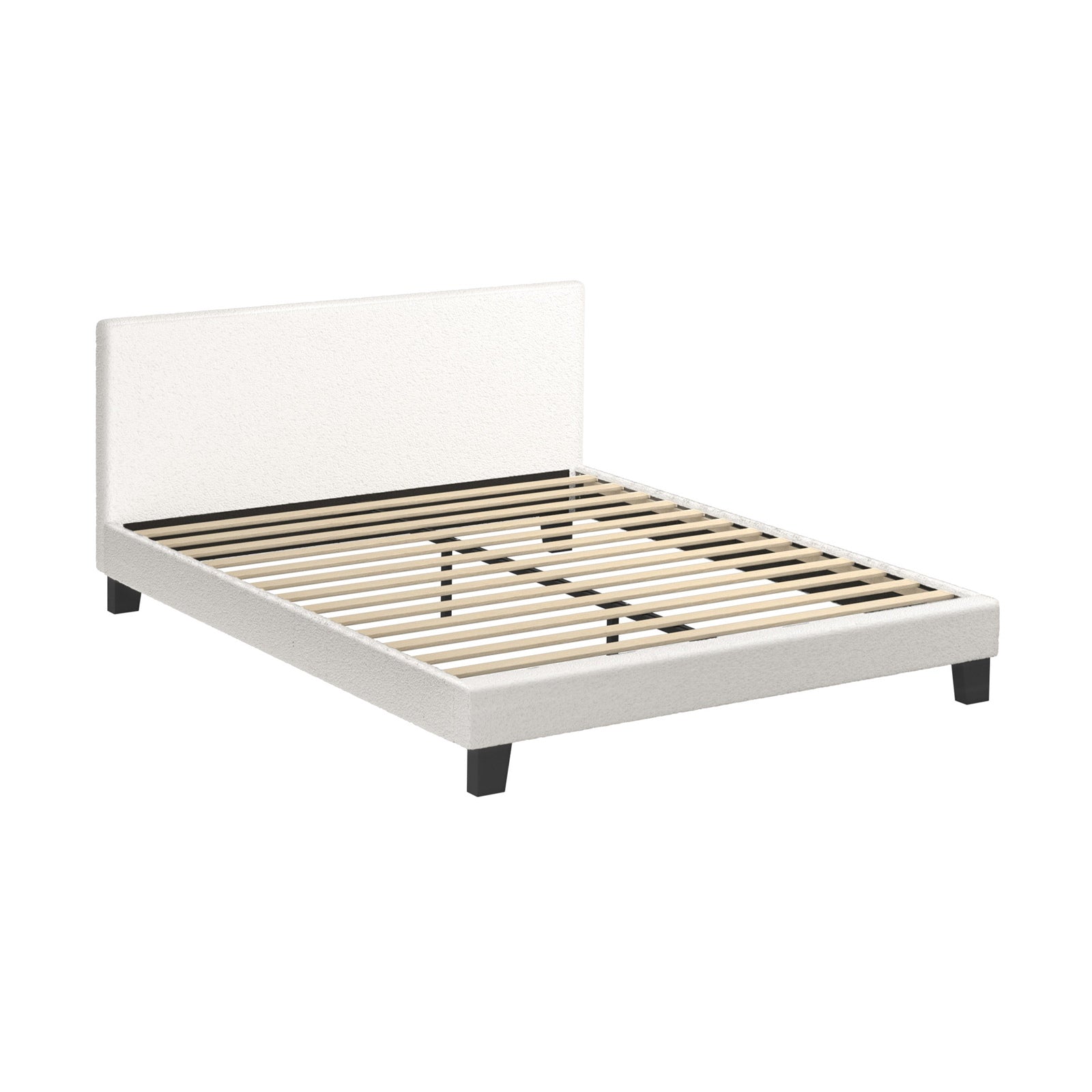 Oikiture Bed Frame Double Size Mattress Base Boucle Fabric Platform Wooden Slats - Sunyee