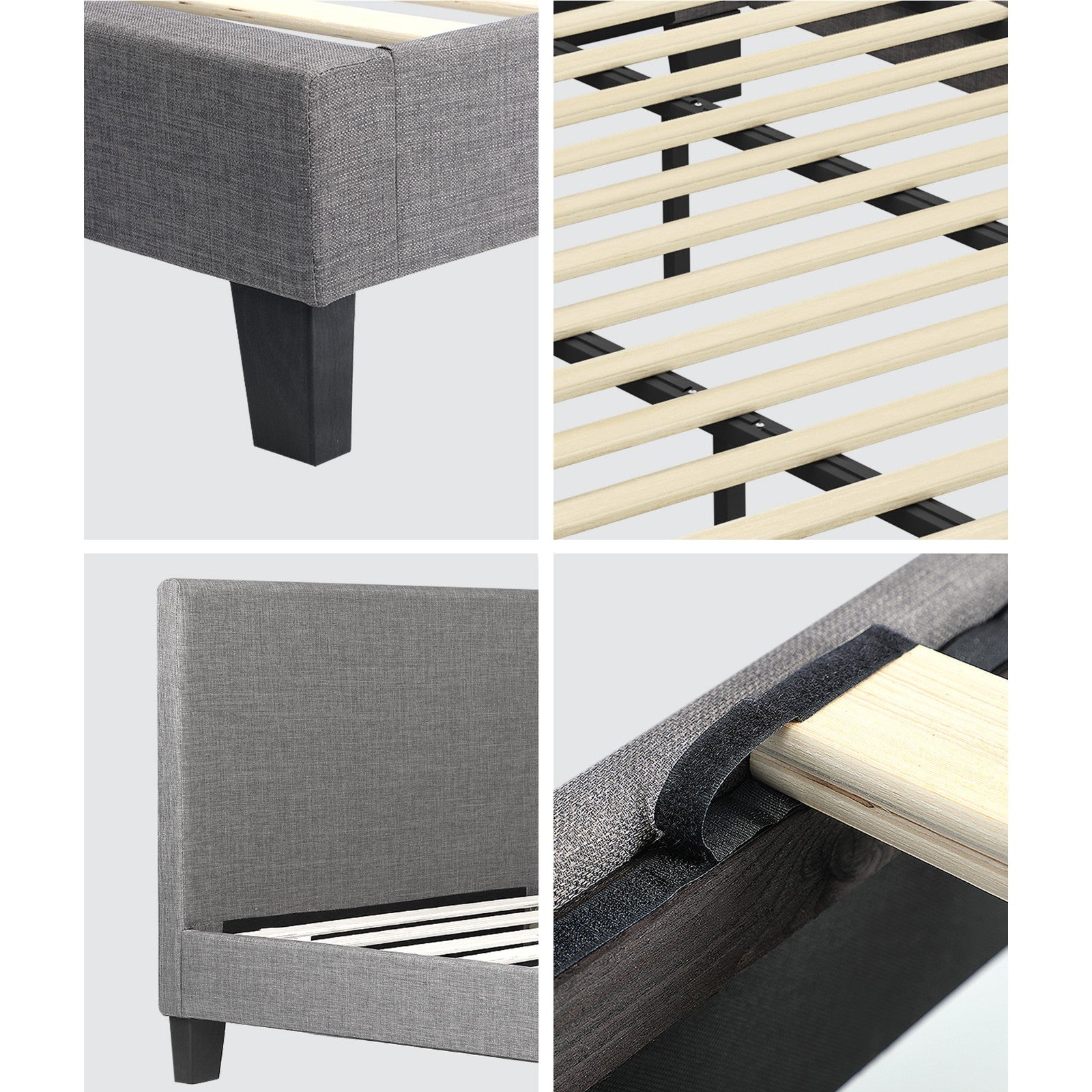 Oikiture Bed Frame King Size Mattress Base Platform Wooden Slats Grey Fabric - Sunyee
