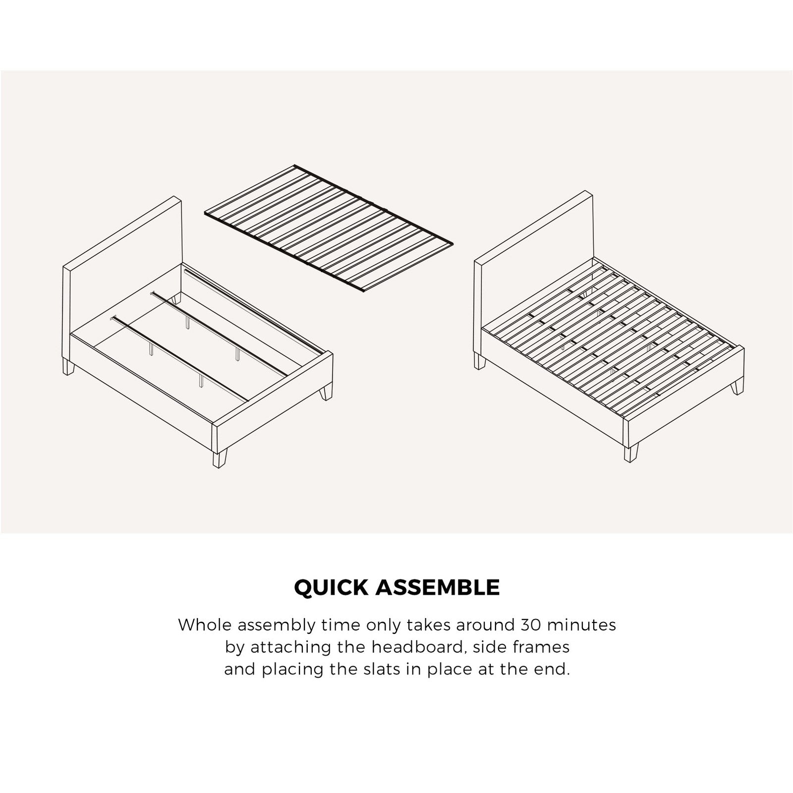 Oikiture Bed Frame King Size Mattress Base Platform Wooden Slats Grey Fabric - Sunyee