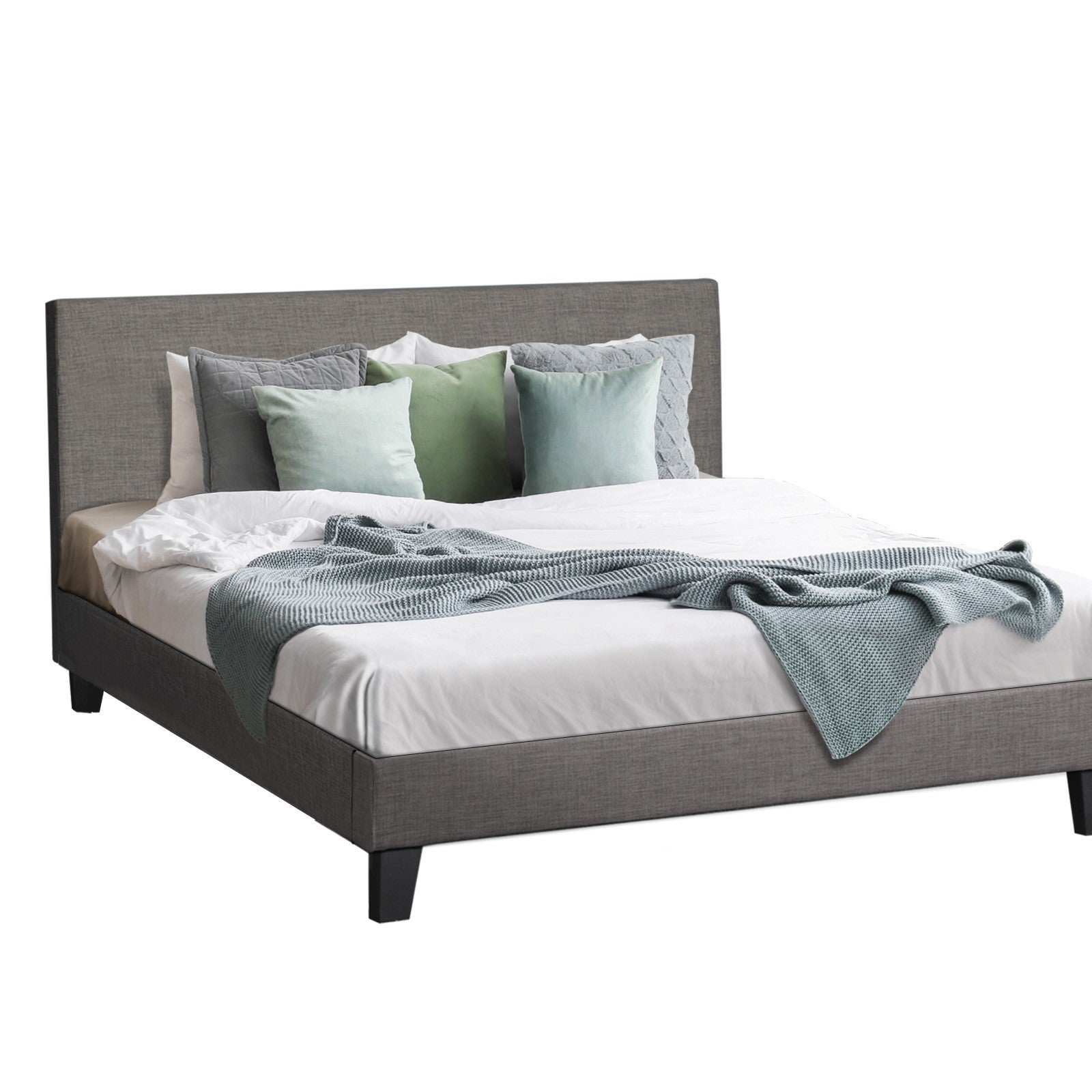 Oikiture Bed Frame King Size Mattress Base Platform Wooden Slats Grey Fabric - Sunyee