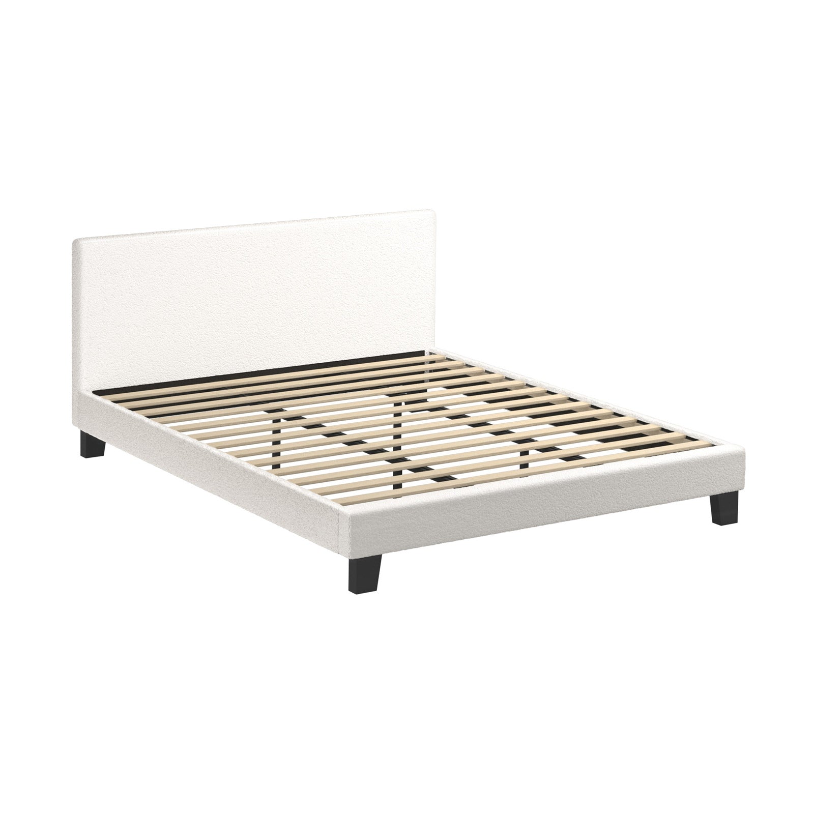 Oikiture Bed Frame King Size Mattress Base Boucle Fabric Platform Wooden Slats - Sunyee