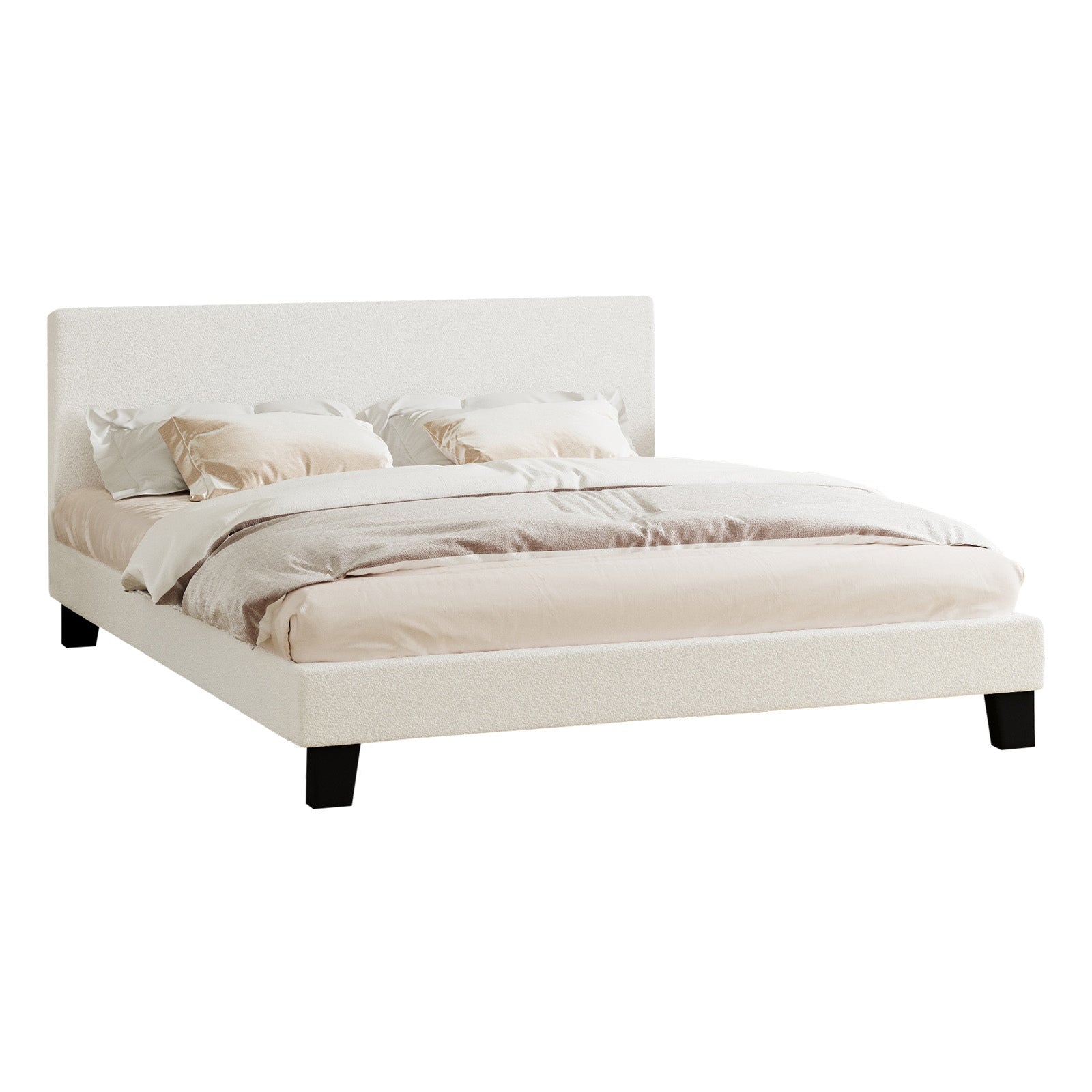 Oikiture Bed Frame King Size Mattress Base Boucle Fabric Platform Wooden Slats - Sunyee