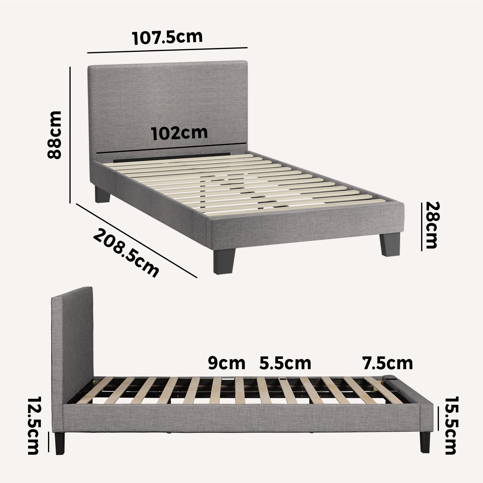 Oikiture Bed Frame King Single Size Mattress Base Platform Wooden Slats Fabric - Sunyee