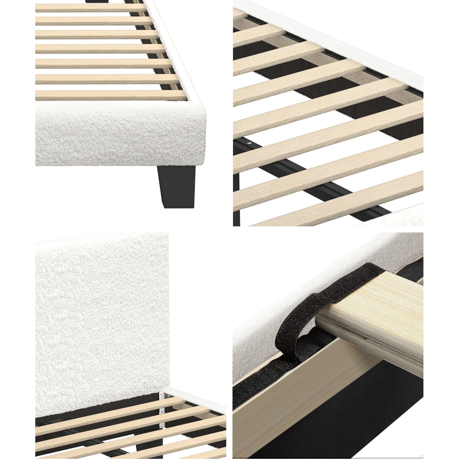 Oikiture Bed Frame King Single Size Mattress Base Boucle Fabric Platform Wooden - Sunyee