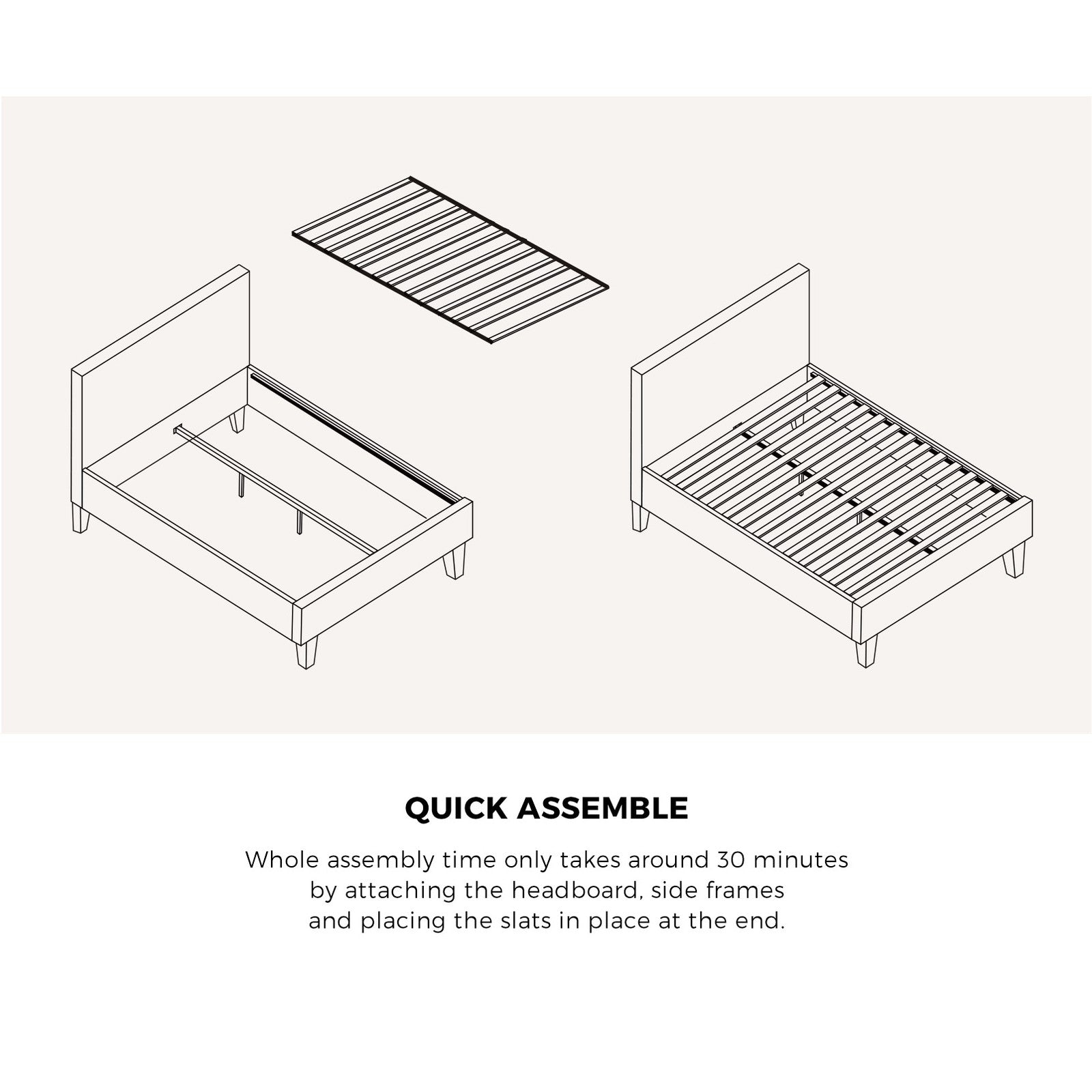 Oikiture Bed Frame Queen Size Base Mattress Platform Leather Wooden Slats Black - Sunyee