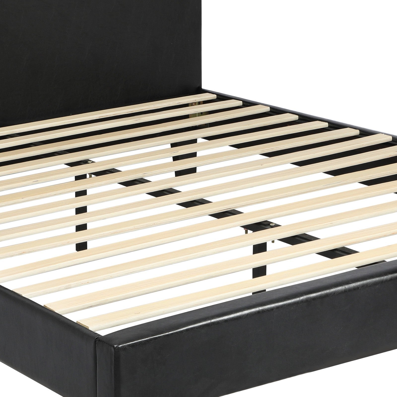 Oikiture Bed Frame Queen Size Base Mattress Platform Leather Wooden Slats Black - Sunyee