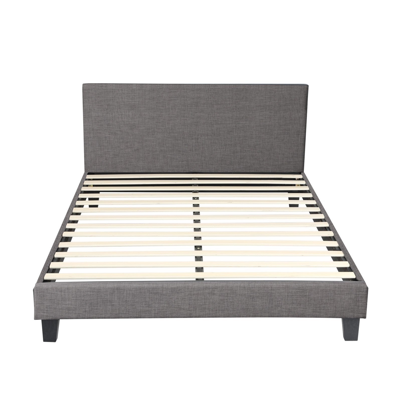 Oikiture Bed Frame Queen Size Mattress Base Platform Wooden Slats Grey Fabric - Sunyee