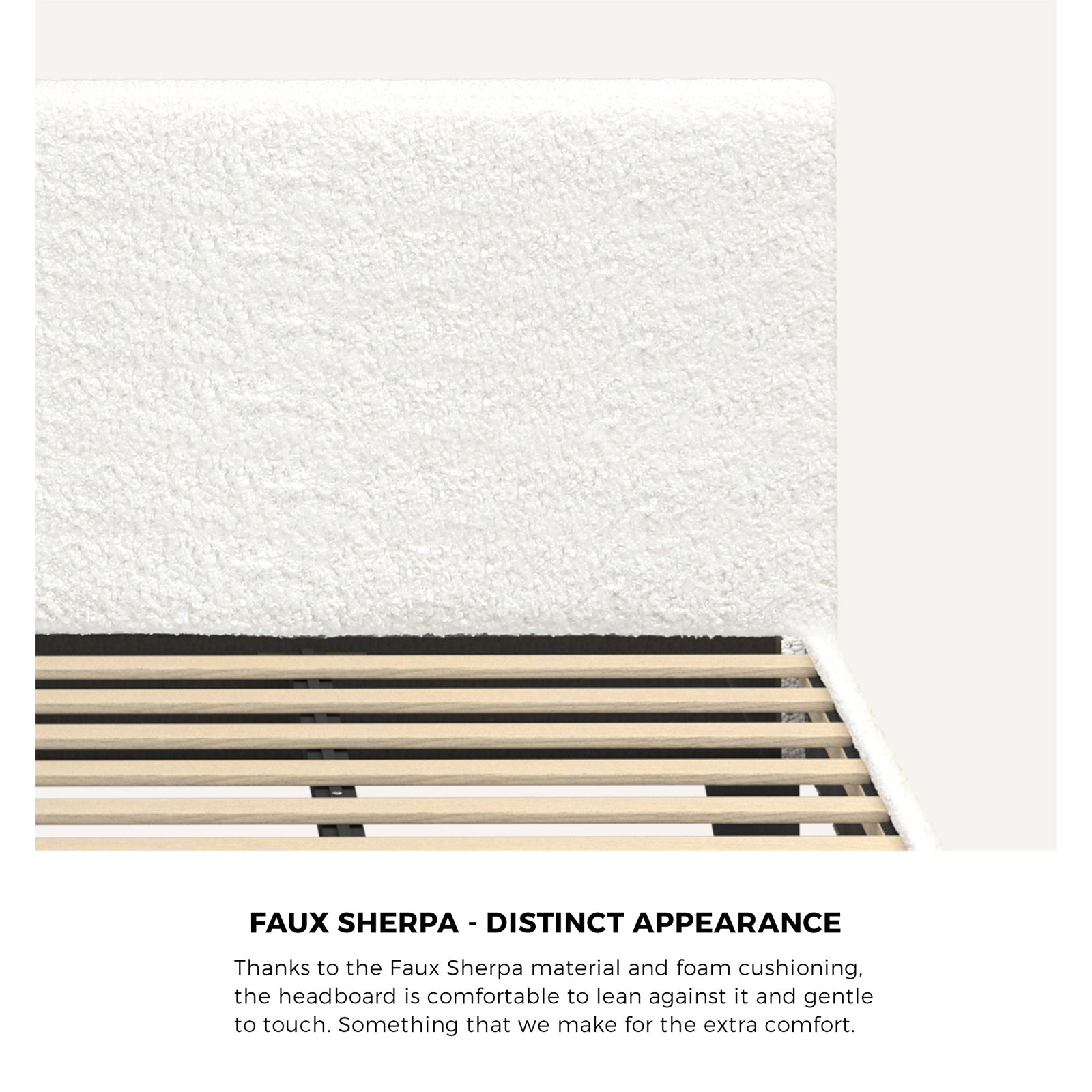 Oikiture Bed Frame Queen Size Mattress Base Boucle Fabric Platform Wooden Slats - Sunyee