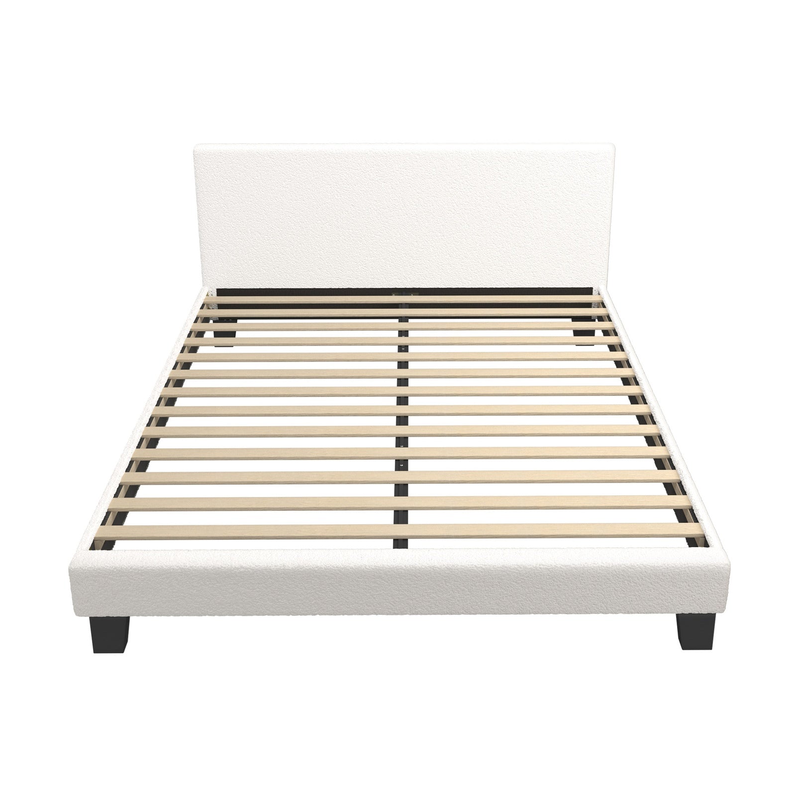 Oikiture Bed Frame Queen Size Mattress Base Boucle Fabric Platform Wooden Slats - Sunyee