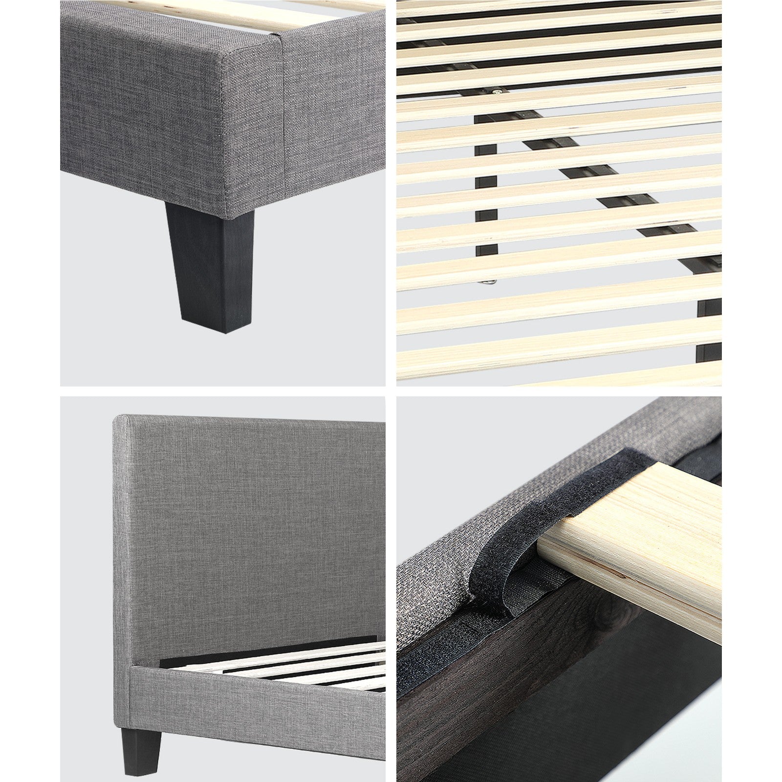 Oikiture Bed Frame Single Size Mattress Base Platform Wooden Slats Grey Fabric - Sunyee