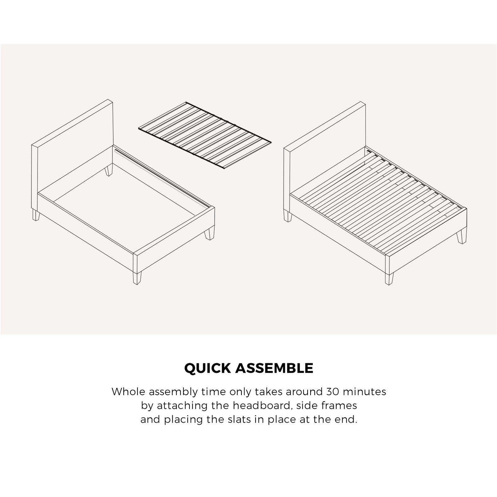 Oikiture Bed Frame Single Size Mattress Base Platform Wooden Slats Grey Fabric - Sunyee