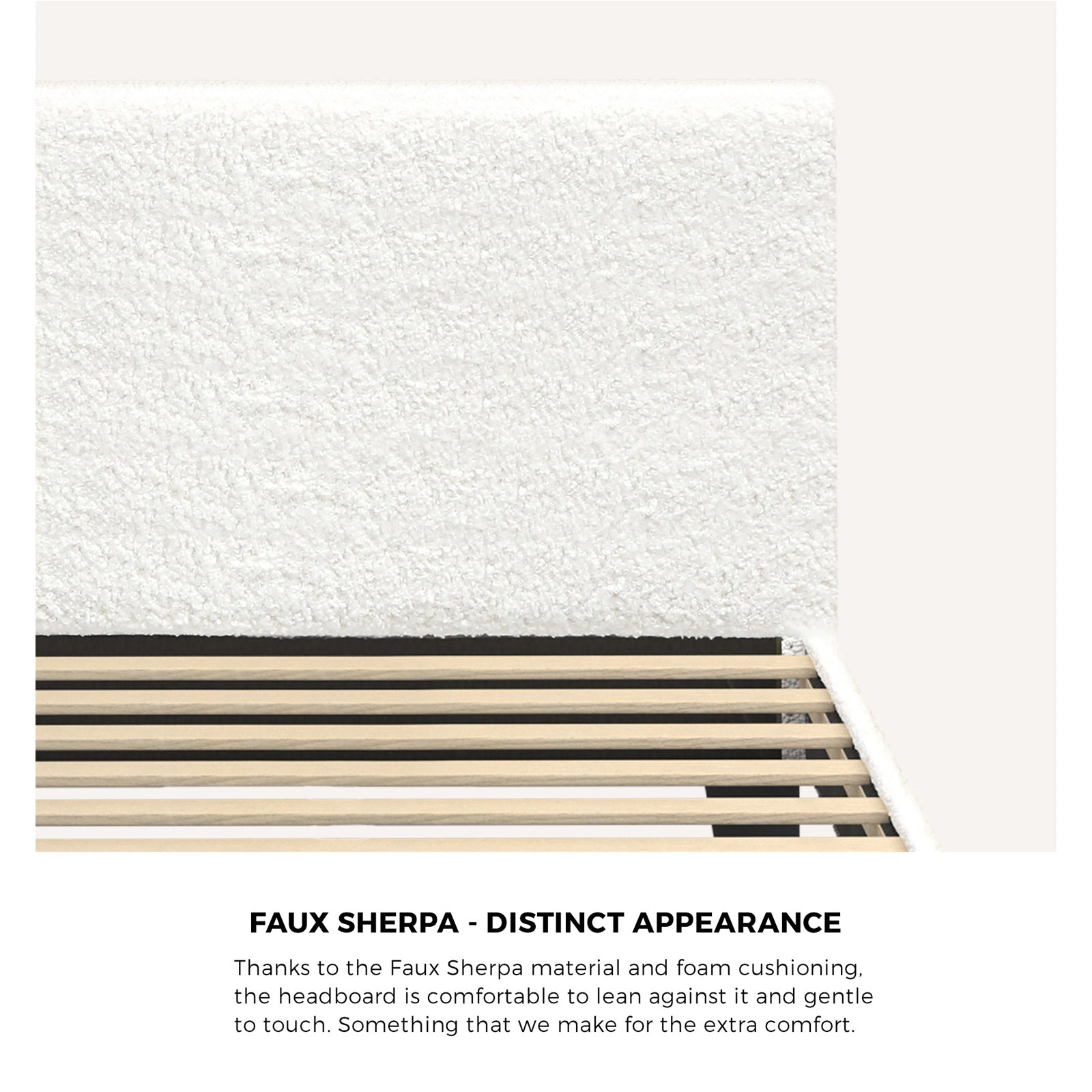 Oikiture Bed Frame Single Size Mattress Base Boucle Fabric Platform Wooden Slats - Sunyee