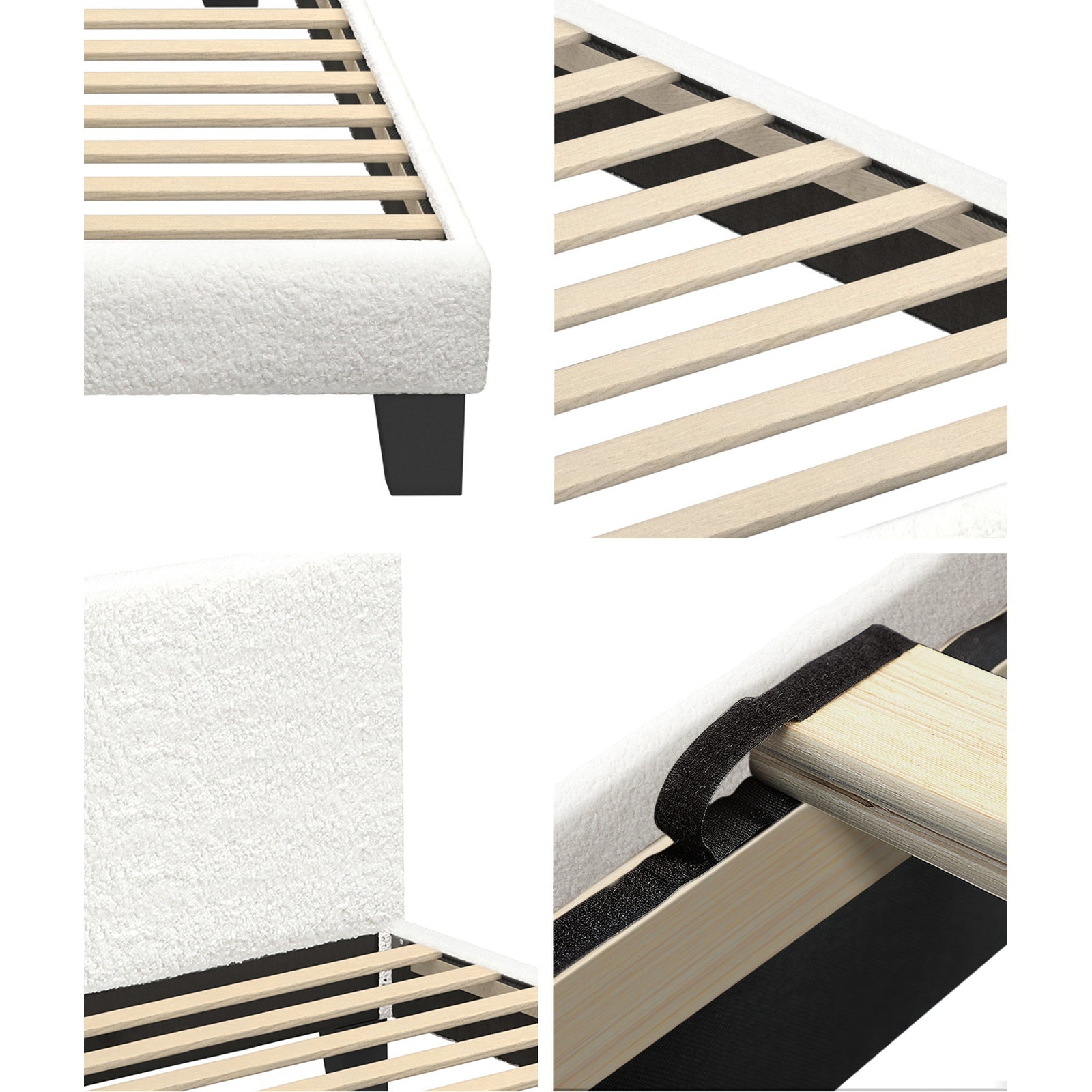 Oikiture Bed Frame Single Size Mattress Base Boucle Fabric Platform Wooden Slats - Sunyee