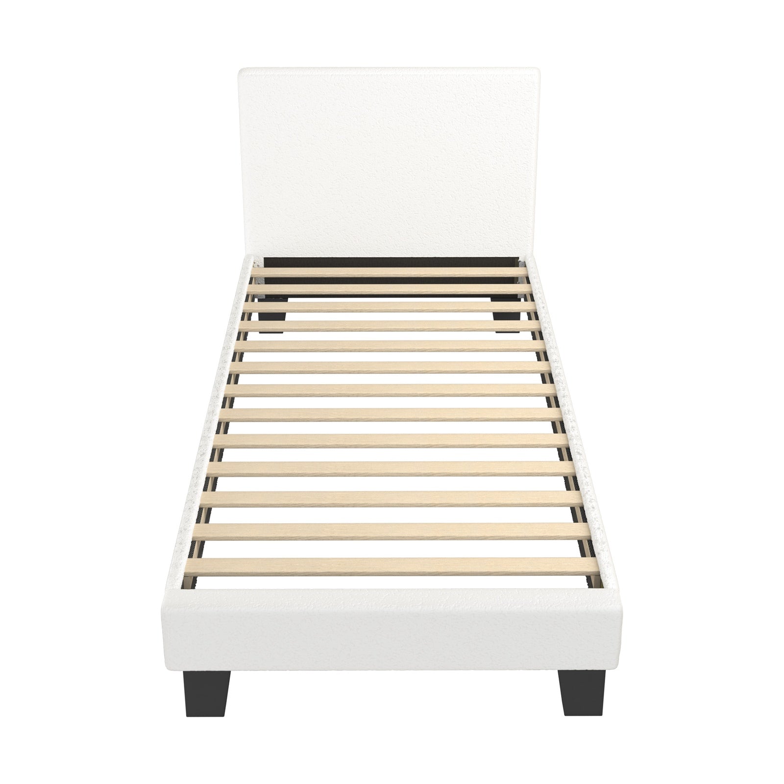 Oikiture Bed Frame Single Size Mattress Base Boucle Fabric Platform Wooden Slats - Sunyee