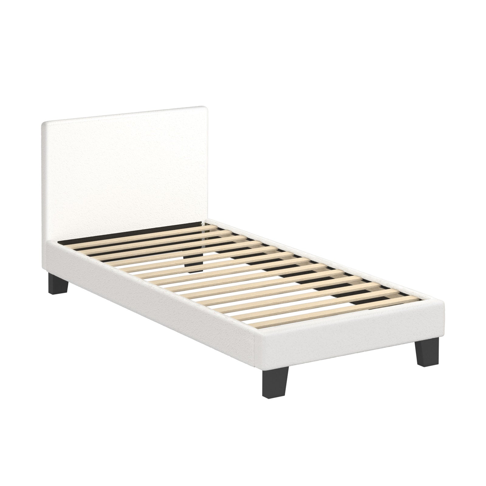 Oikiture Bed Frame Single Size Mattress Base Boucle Fabric Platform Wooden Slats - Sunyee