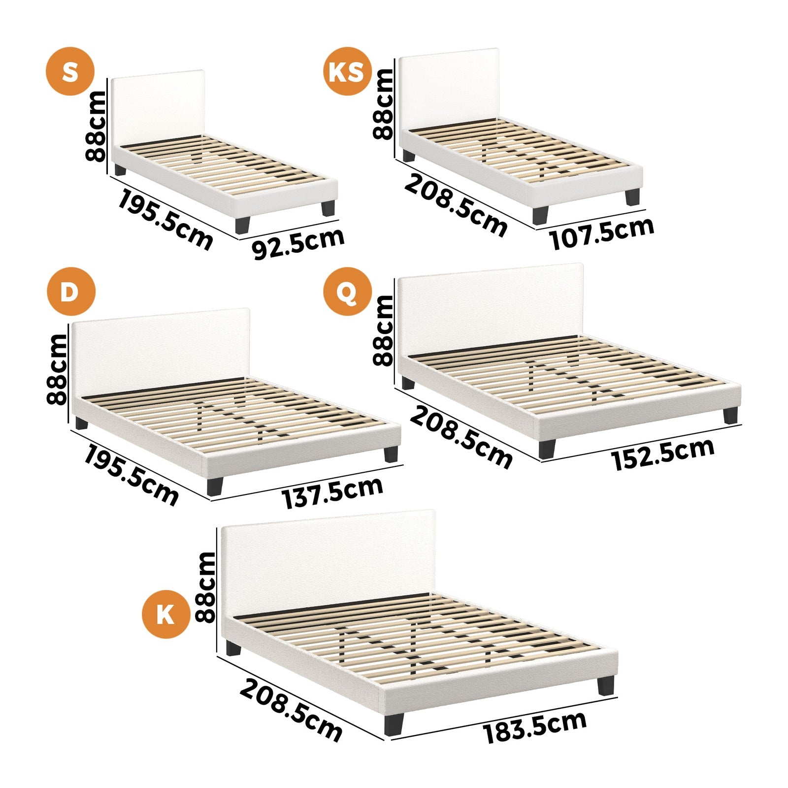 Oikiture Bed Frame Queen Double King Single Mattress Base Boucle Fabric Platform - Sunyee
