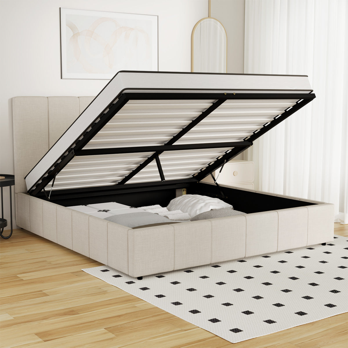 Oikiture Bed Frame Double Size Beds Platform Gas Lift Storage Base VISH - Sunyee