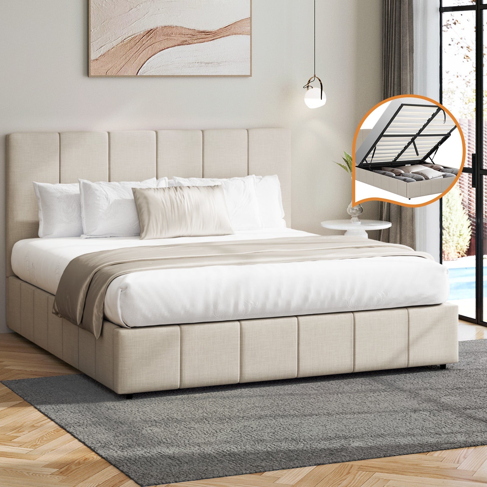 Oikiture Bed Frame Double Size Beds Platform Gas Lift Storage Base VISH - Sunyee