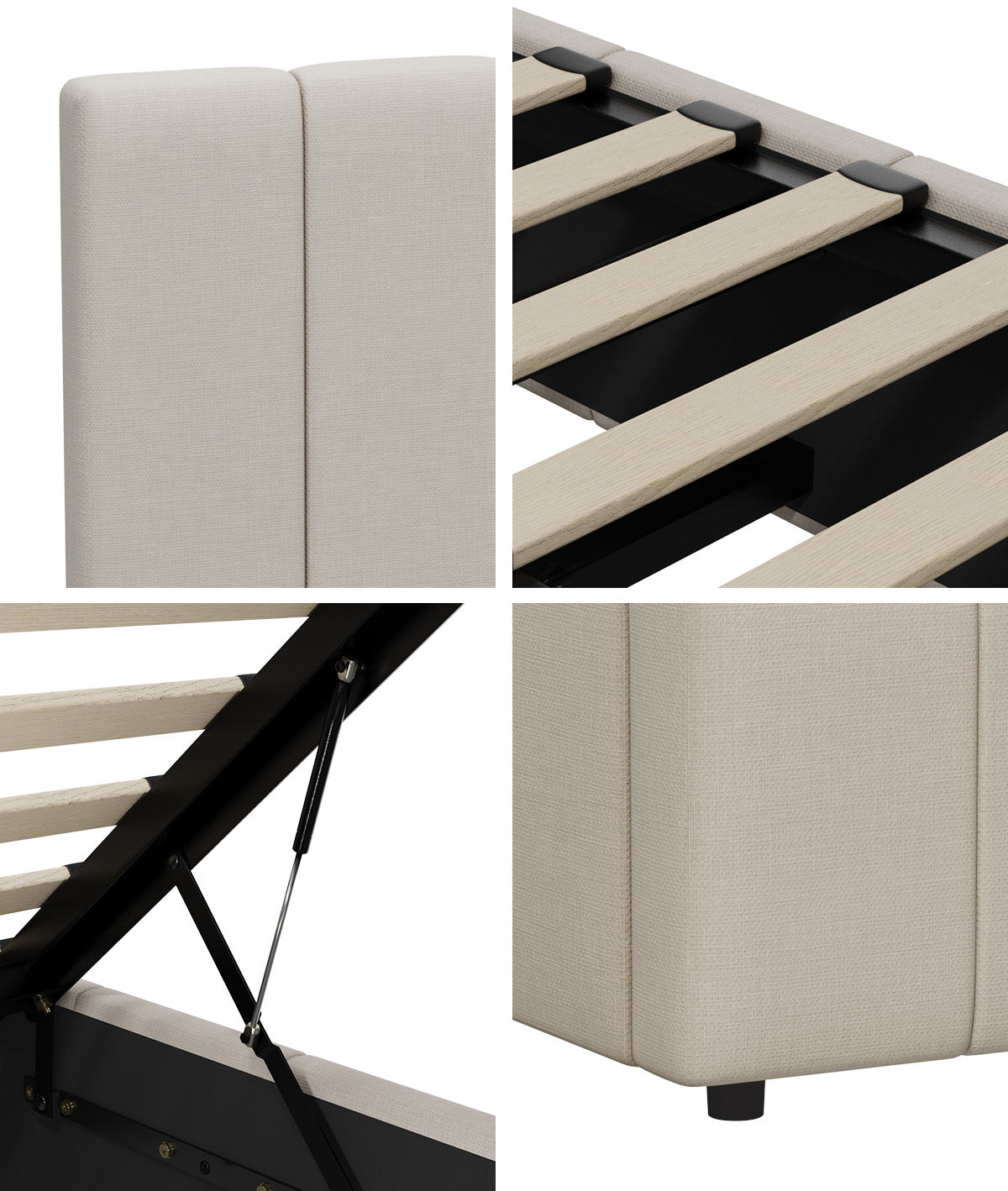 Oikiture Bed Frame King Size Gas Lift Base With Storage Beige Fabric VISH - Sunyee