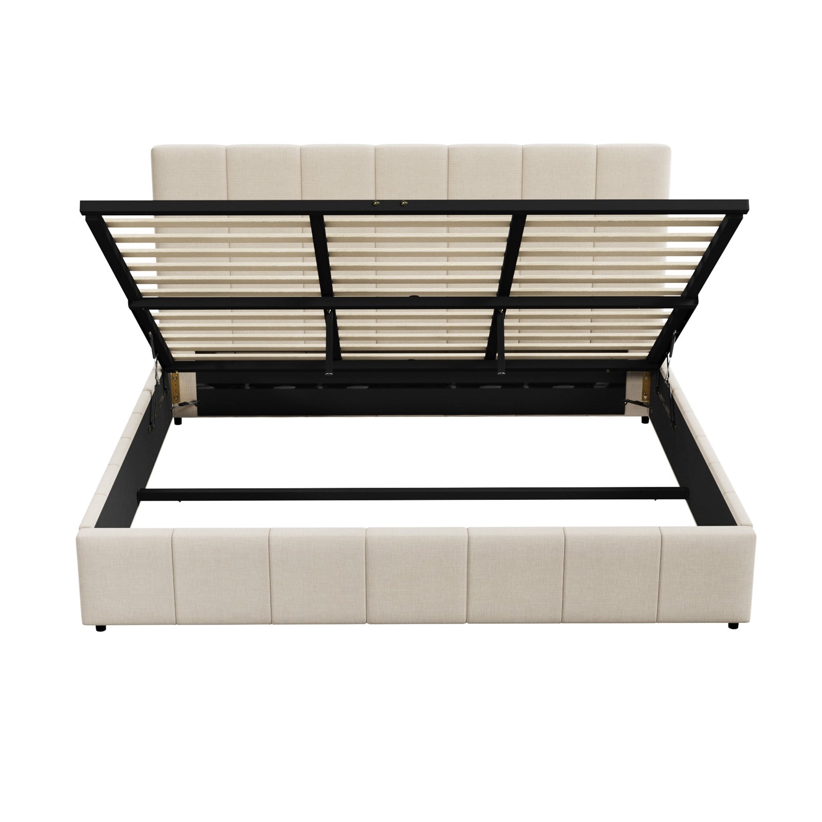 Oikiture Bed Frame King Size Gas Lift Base With Storage Beige Fabric VISH - Sunyee