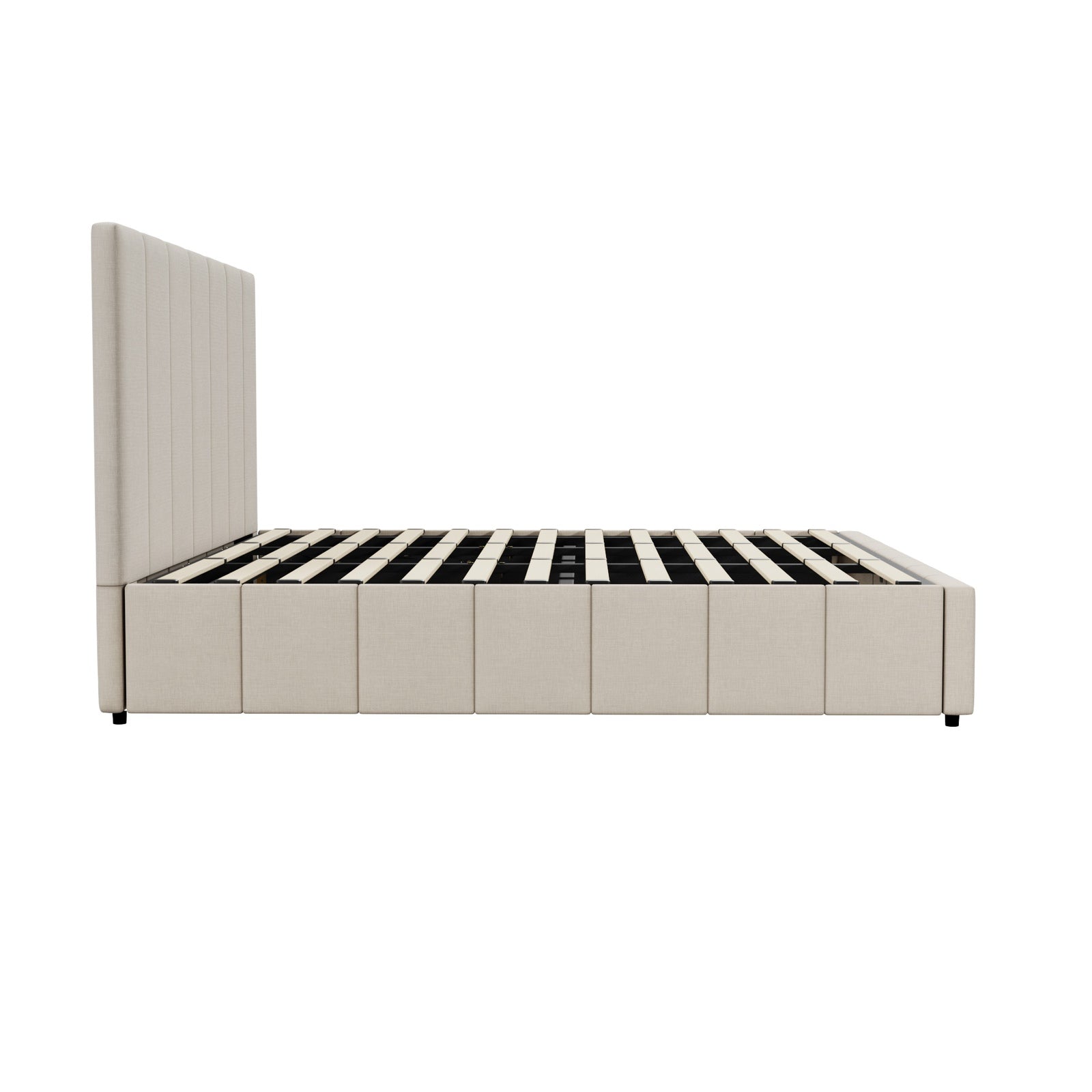 Oikiture Bed Frame King Size Gas Lift Base With Storage Beige Fabric VISH - Sunyee