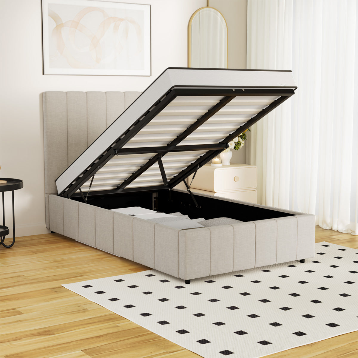 Oikiture Bed Frame King Single Beds Platform Gas Lift Storage Base VISH - Sunyee