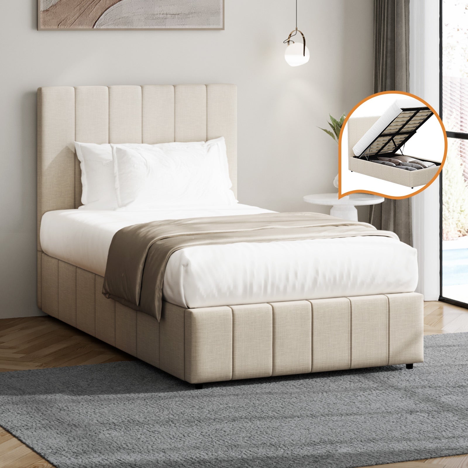 Oikiture Bed Frame King Single Beds Platform Gas Lift Storage Base VISH - Sunyee