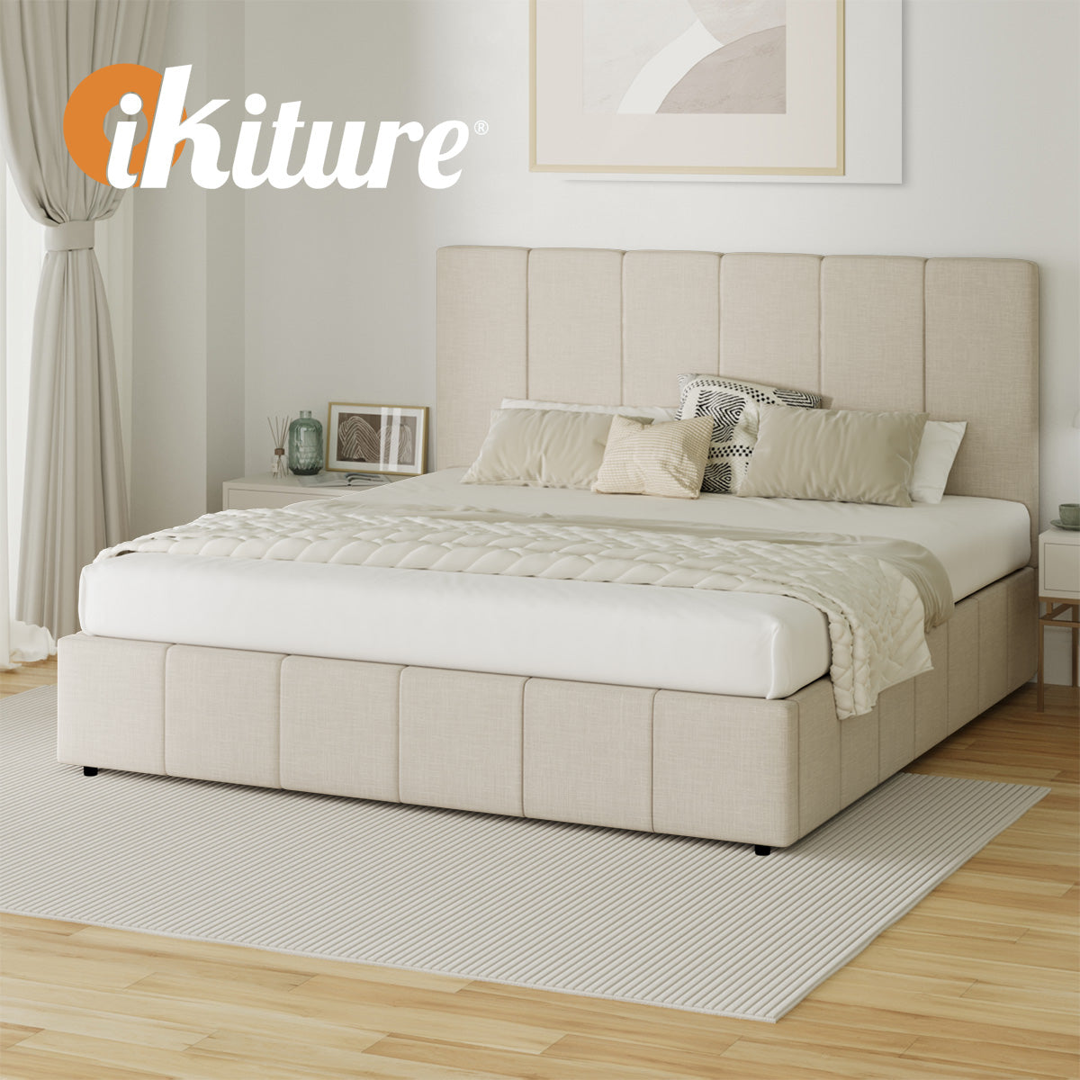 Oikiture Bed Frame Queen Size Beds Gas Lift Storage Base VISH - Sunyee
