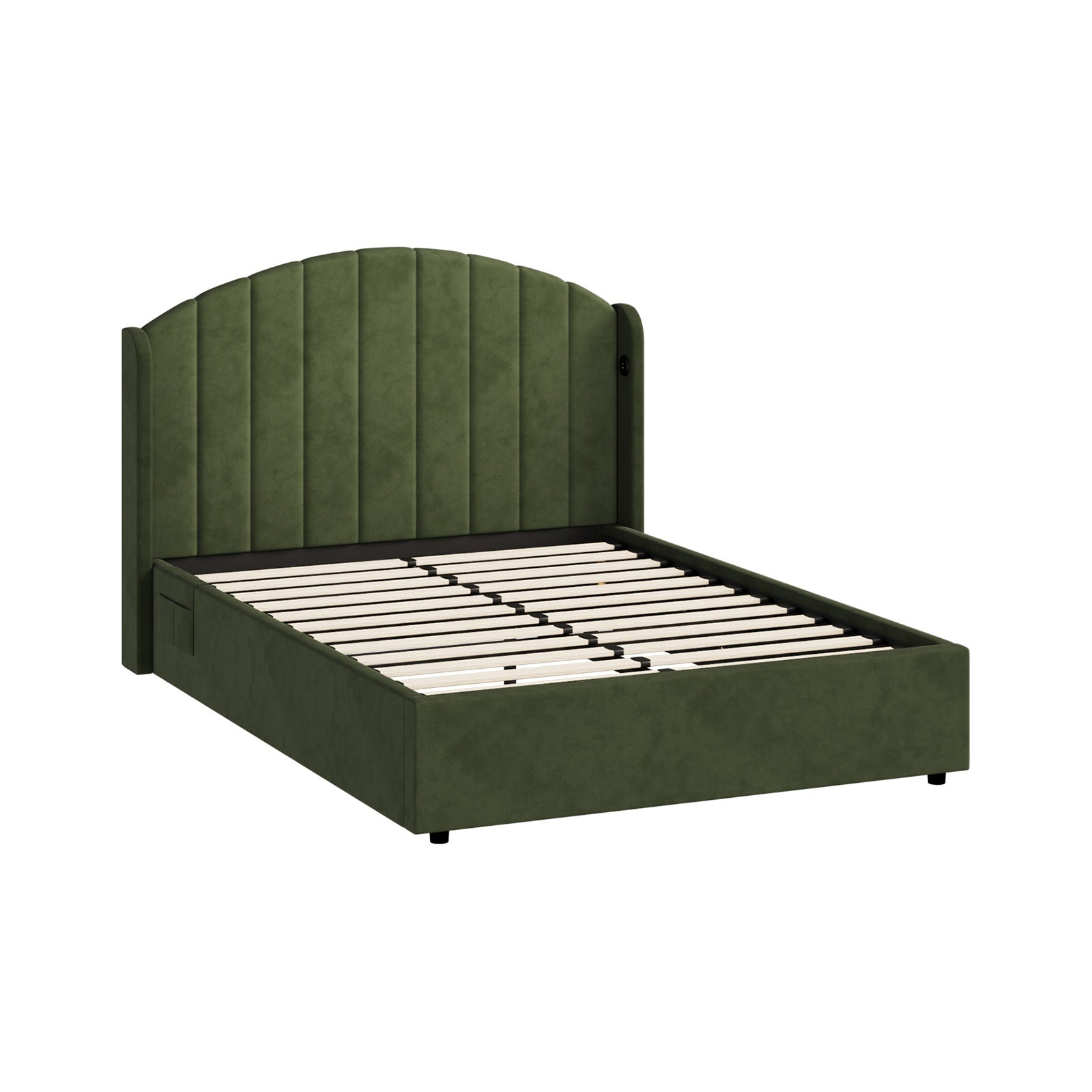 Oikiture Bed Frame Queen Double King Single With Gas Lift Base USB Charge Velvet
