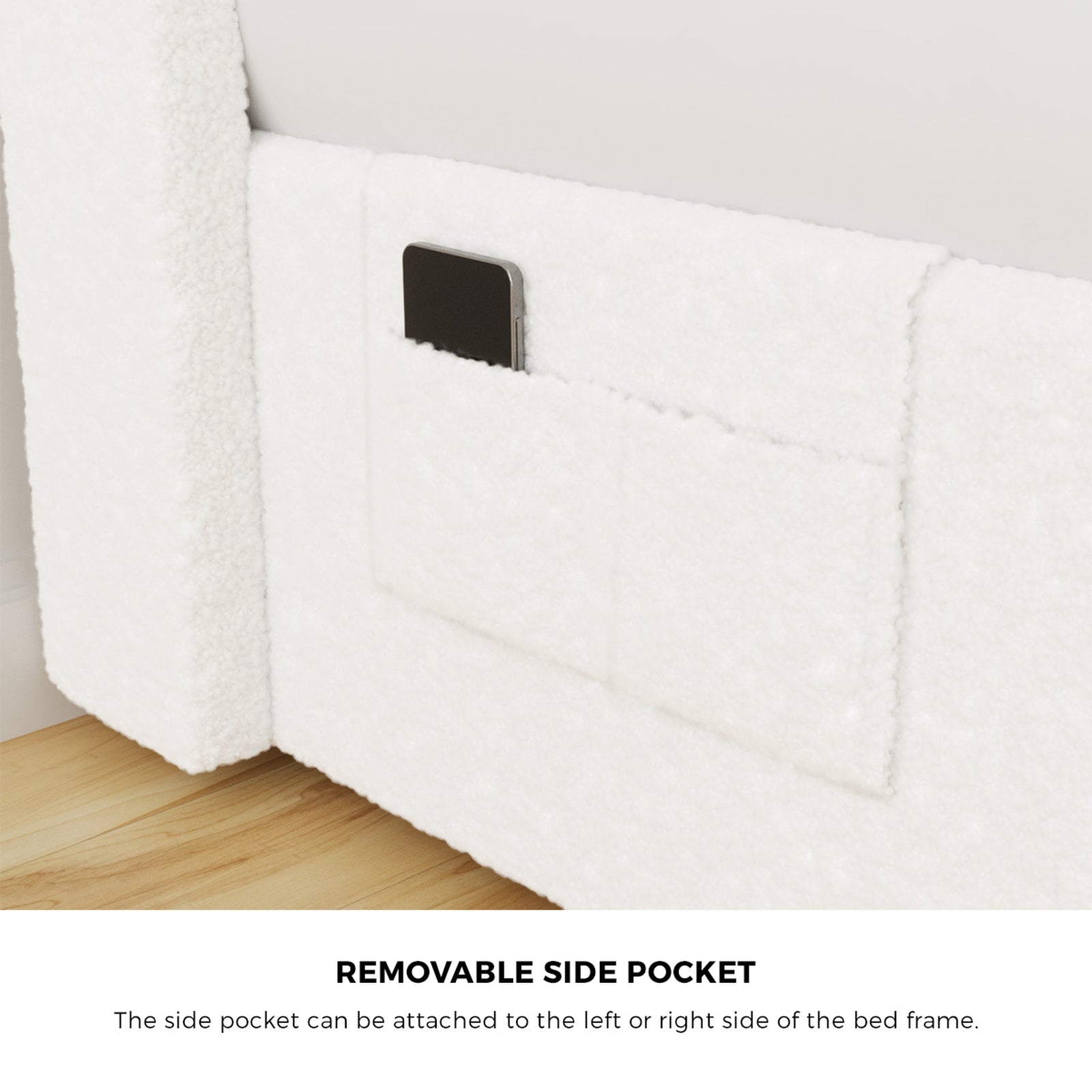 Oikiture Bed Frame Double Size With Gas Lift Storage USB Charging Boucle - Sunyee