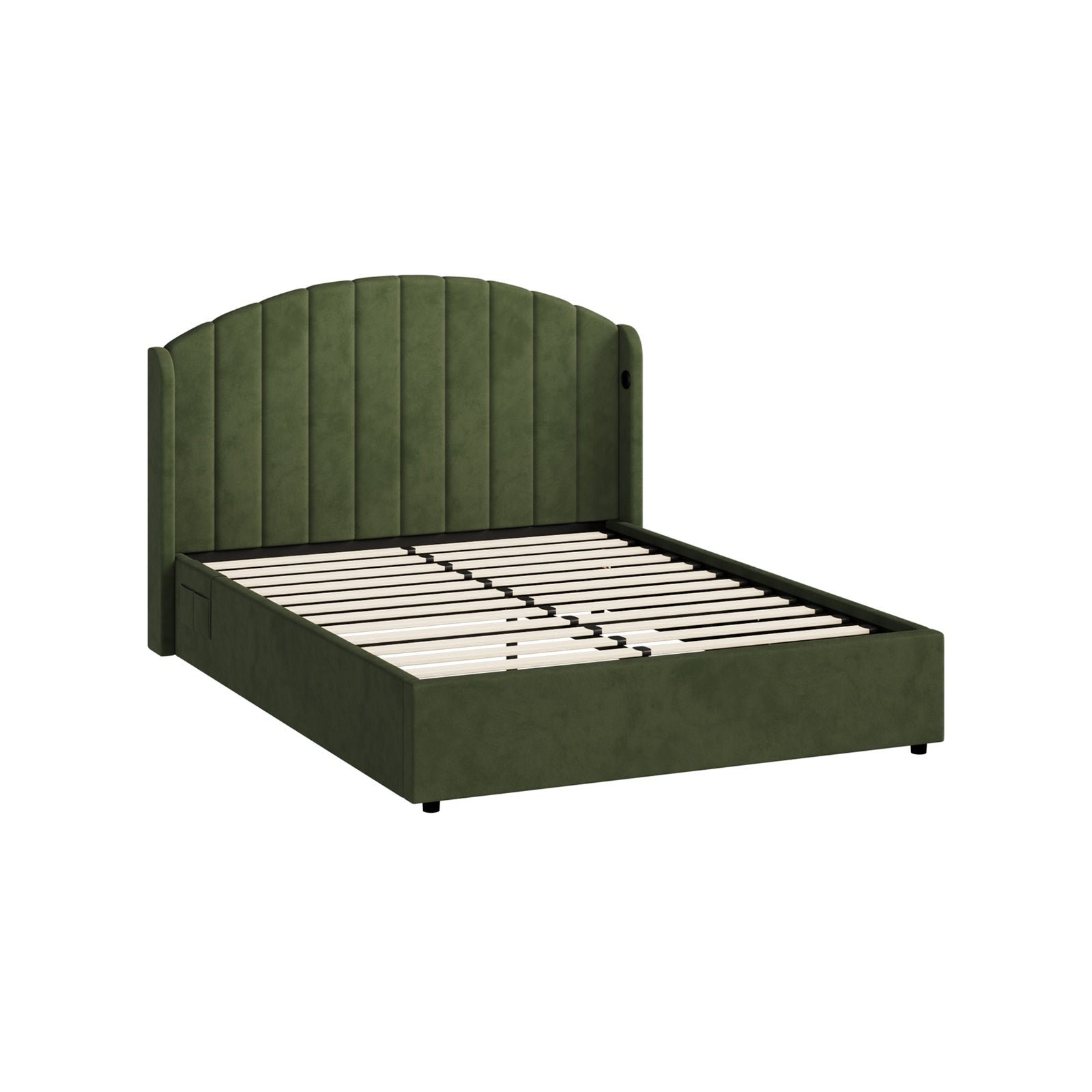 Oikiture Bed Frame Queen Double King Single With Gas Lift Base USB Charge Velvet - Sunyee