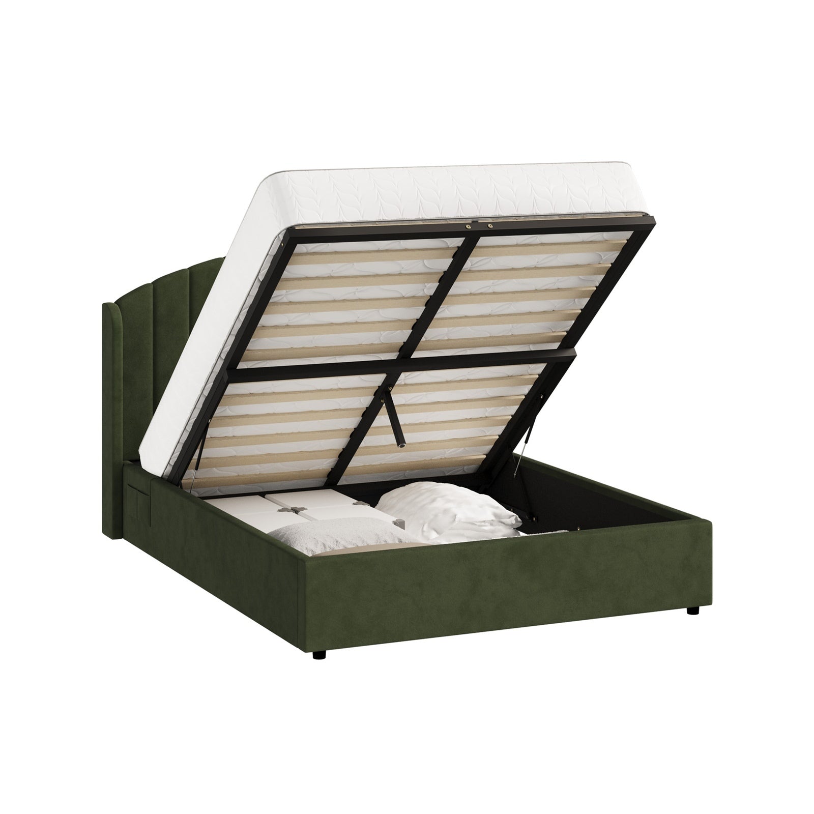 Oikiture Bed Frame Queen Double King Single With Gas Lift Base USB Charge Velvet - Sunyee