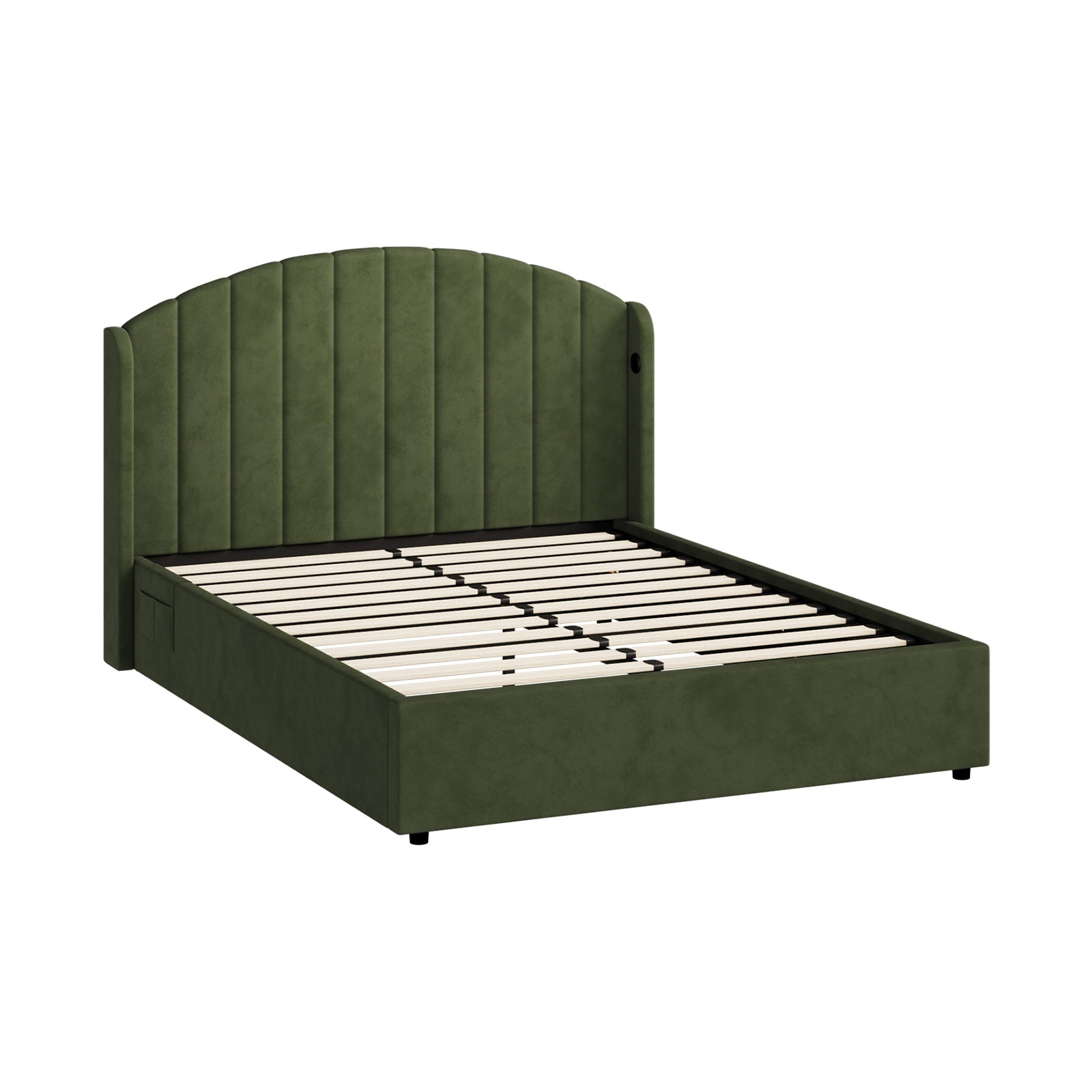 Oikiture Bed Frame Queen Double King Single With Gas Lift Base USB Charge Velvet - Sunyee