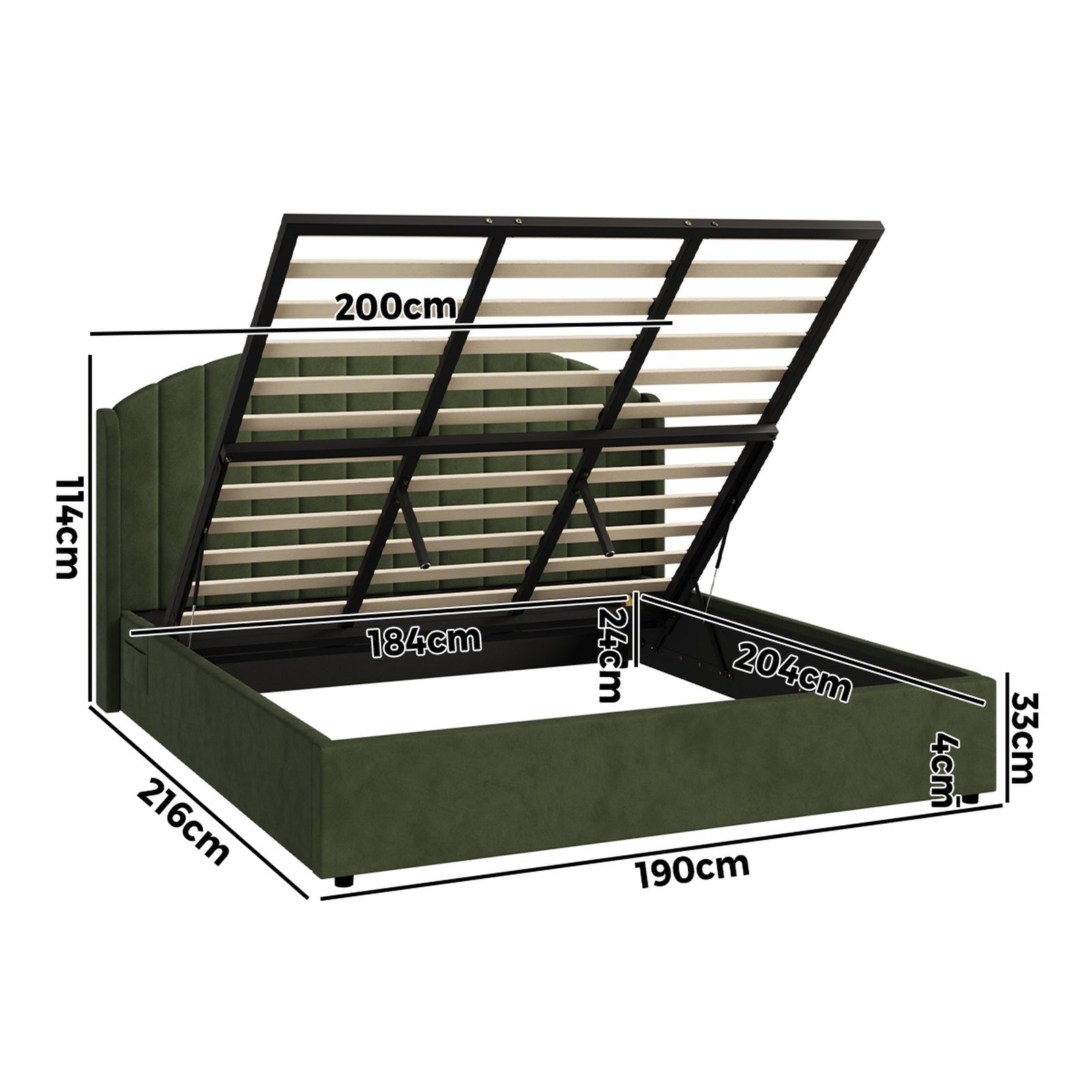 Oikiture Bed Frame King Size With Gas Lift Storage USB Charging Velvet - Sunyee