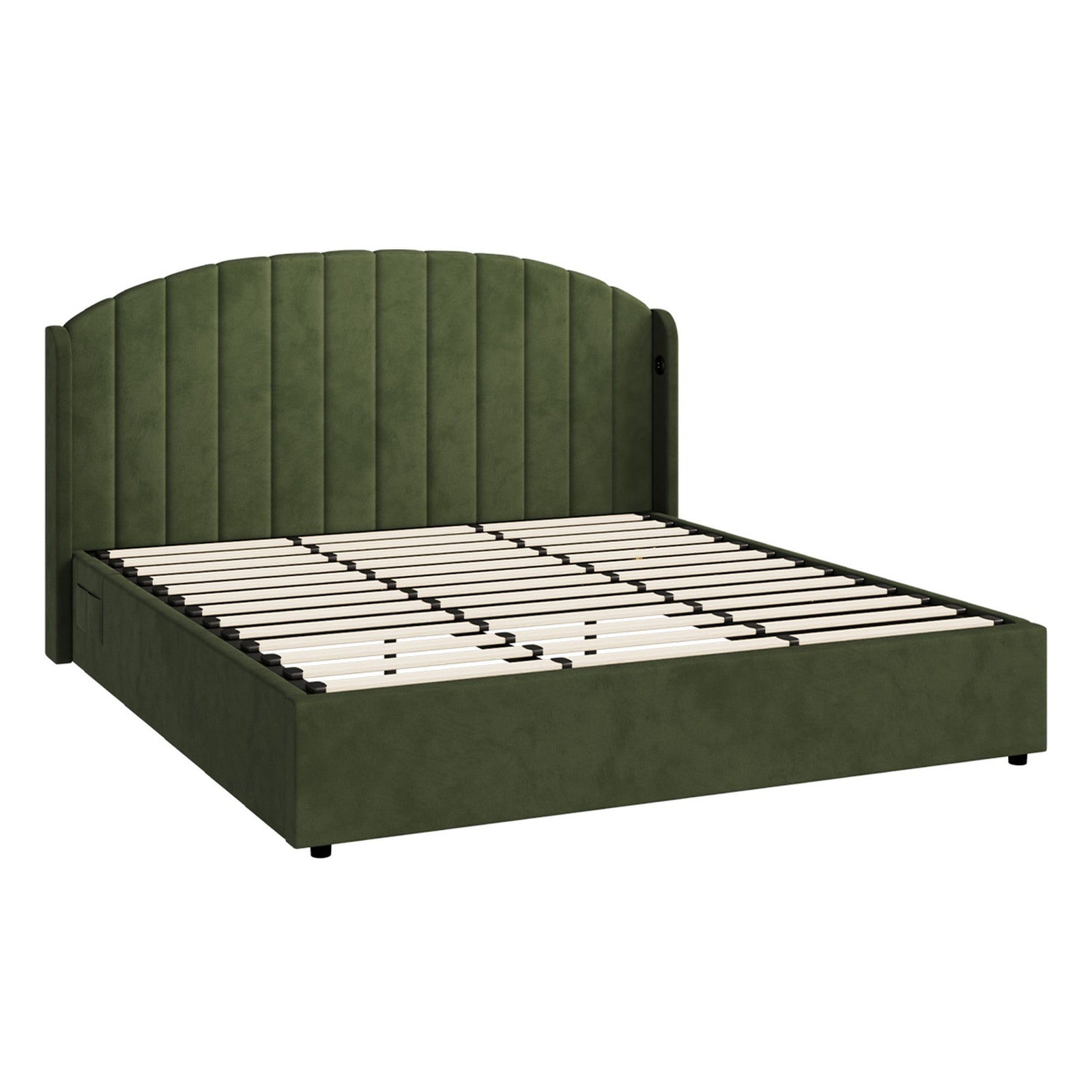 Oikiture Bed Frame King Size With Gas Lift Storage USB Charging Velvet - Sunyee