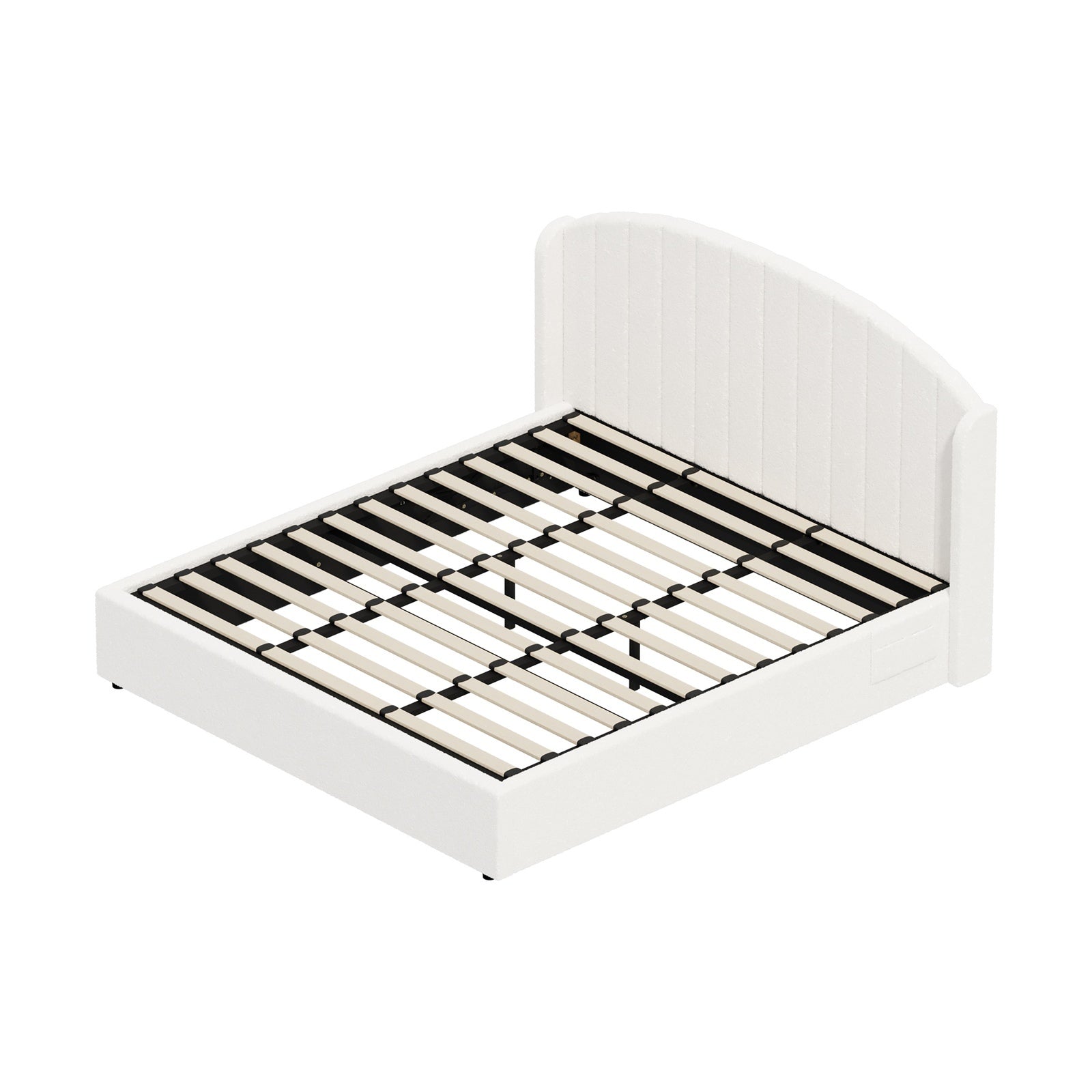 Oikiture Bed Frame King Size With Gas Lift Storage USB Charging Boucle - Sunyee