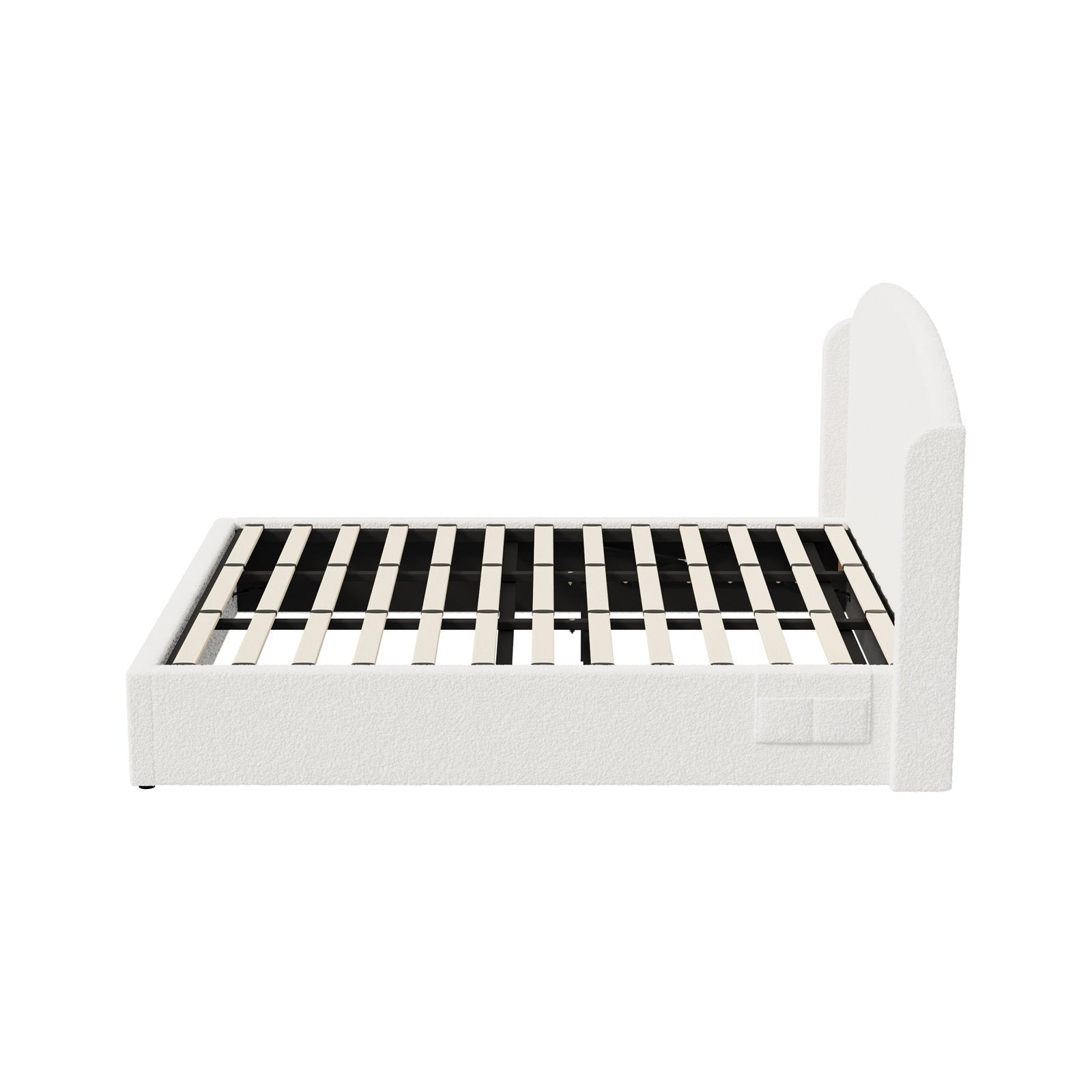 Oikiture Bed Frame King Size With Gas Lift Storage USB Charging Boucle - Sunyee