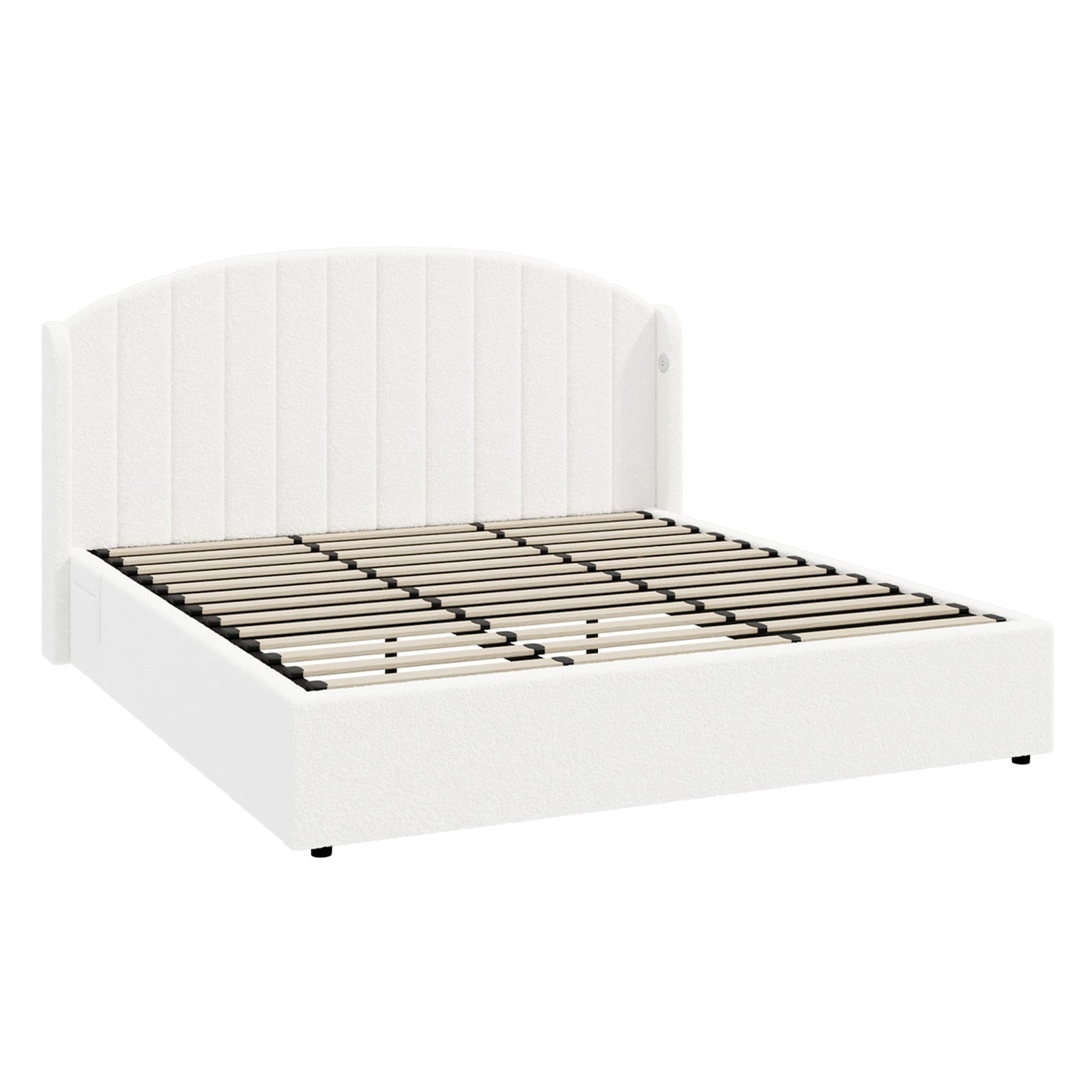 Oikiture Bed Frame Queen Double King Single With Gas Lift Base USB Charge Boucle - Sunyee